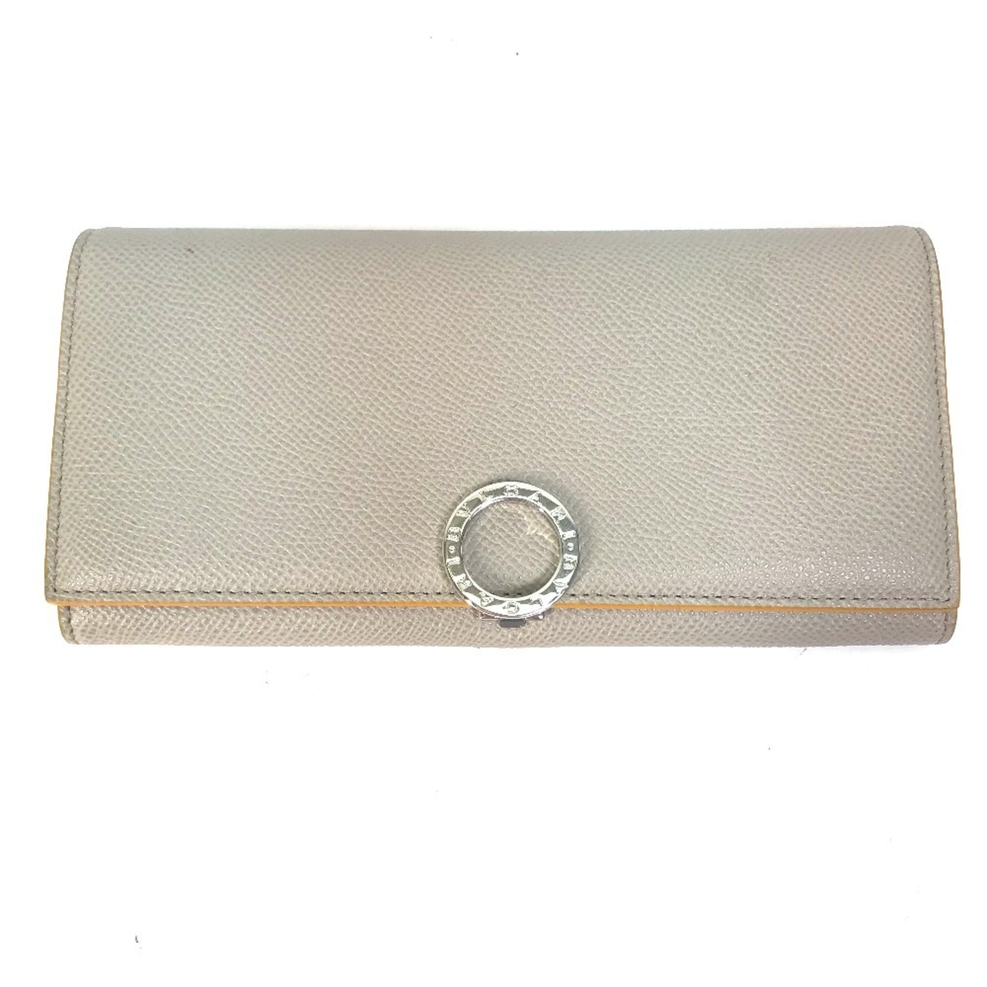 Bvlgari Gray Yellow Leather Long Wallet (Bi-Fold) (Pre-Owned)