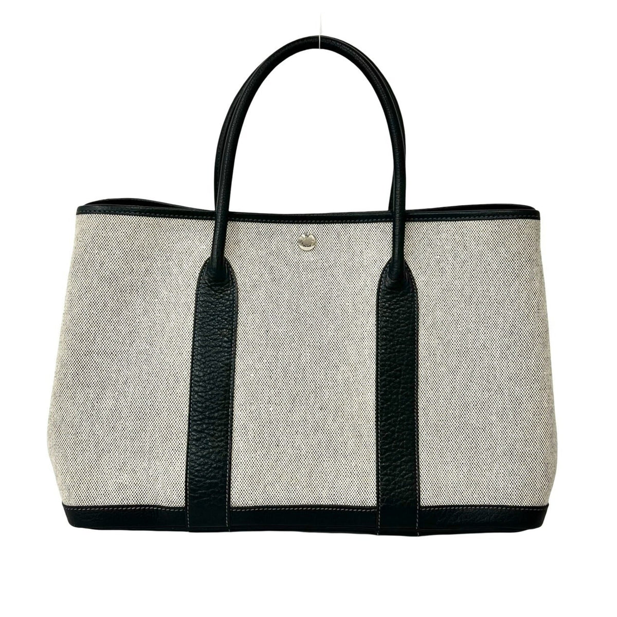 Hermes Black Gray Toile H Negonda Leather Handbag Tote Bag (Pre-Owned)