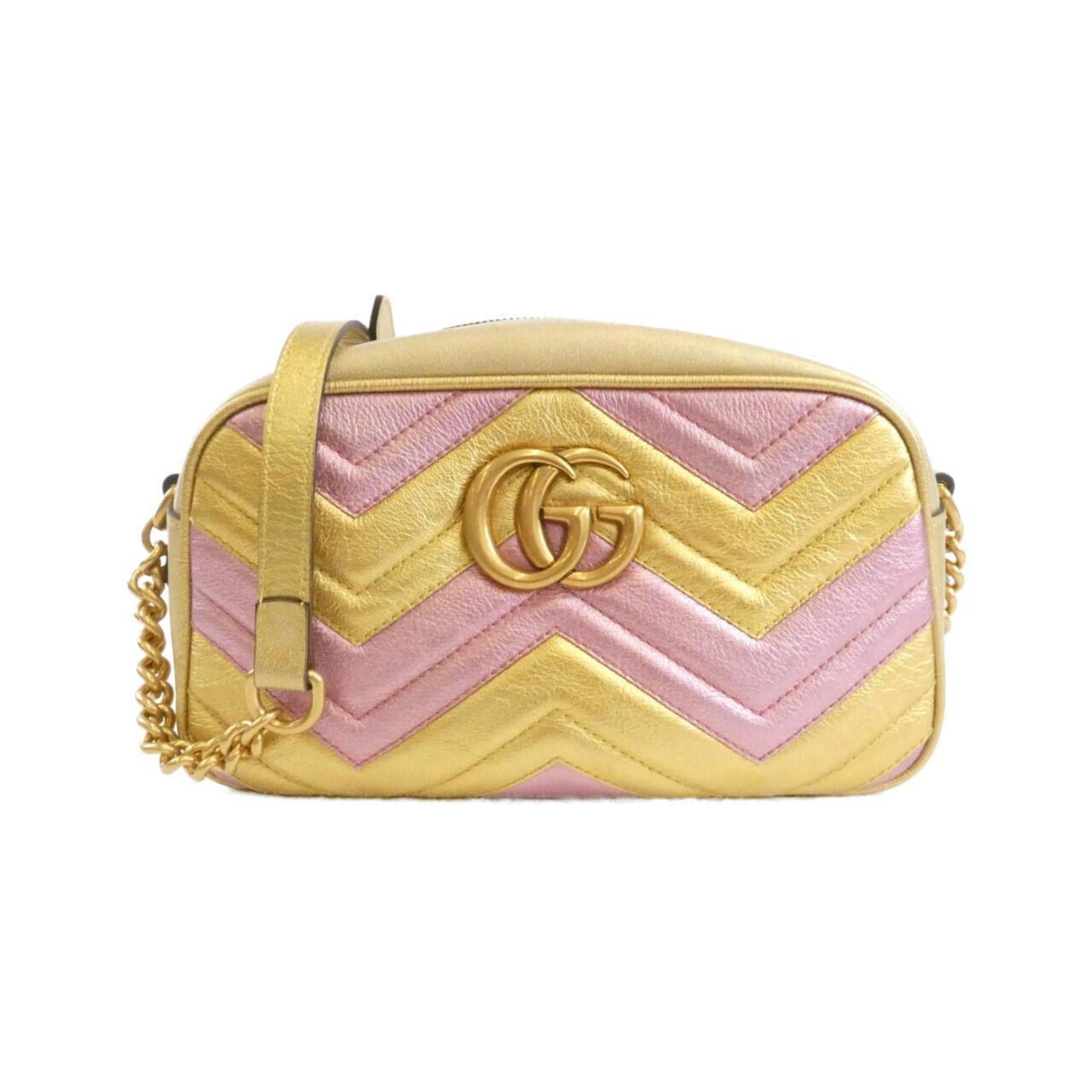 Gucci Gold Pink Leather Shoulder Bag (Pre-Owned)