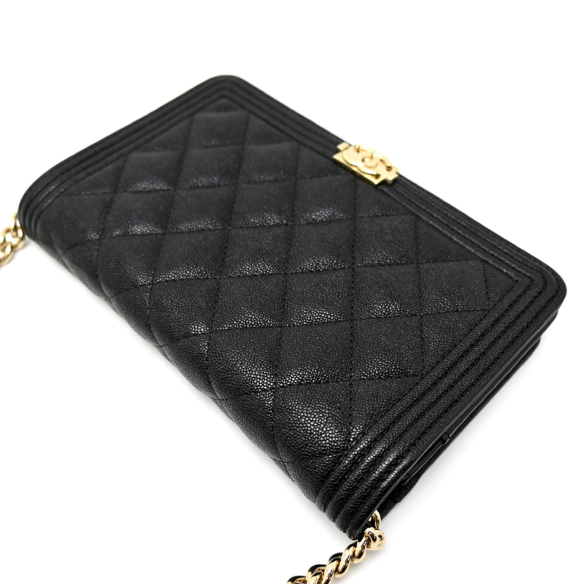 Chanel Black Grained Calfskin Chain/Shoulder Wallet (Pre-Owned)