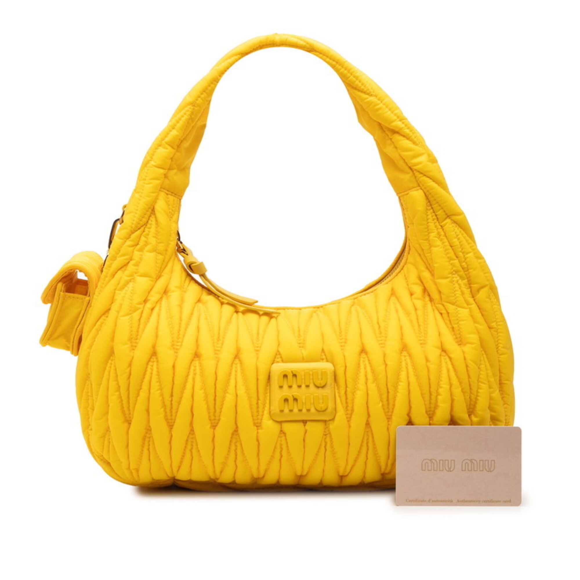 Miu Miu Matelasse Yellow Nylon Leather Handbag Shoulder Bag (Pre-Owned)