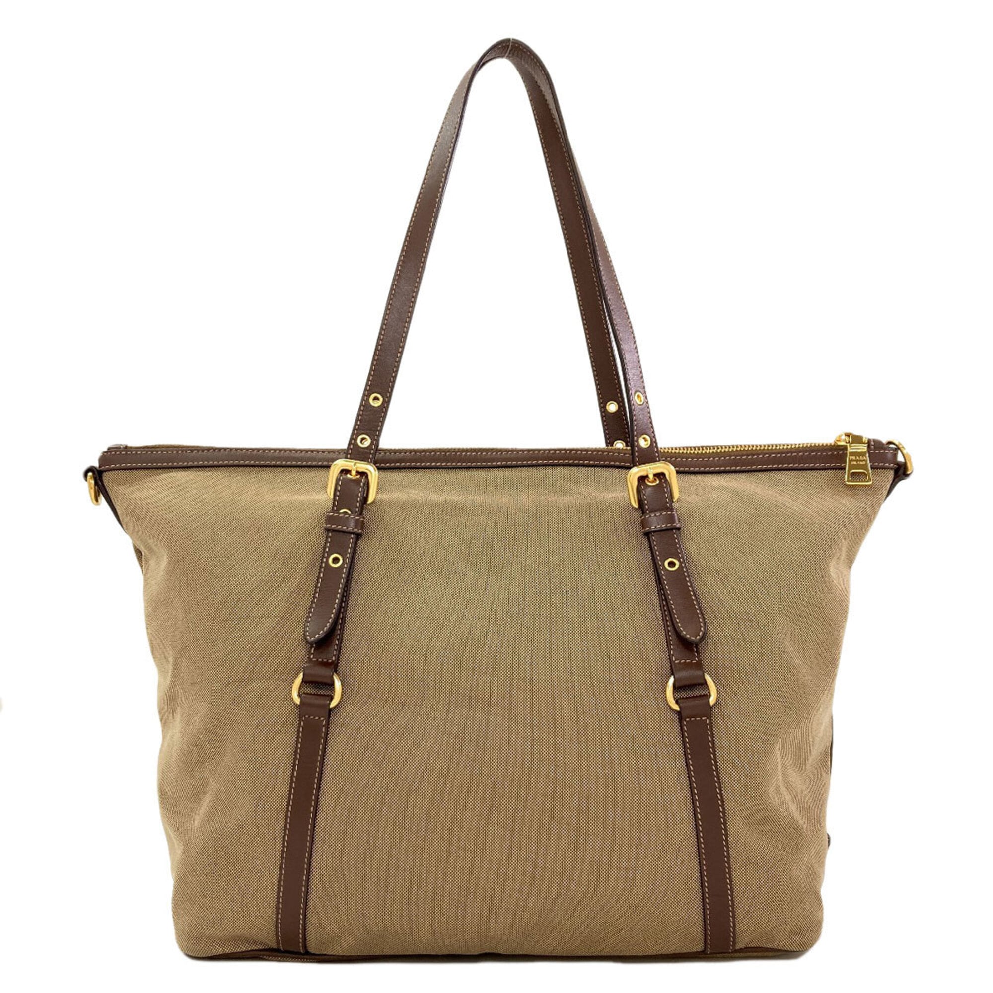 Prada Brown Canvas Leather Tote Bag (Pre-Owned)