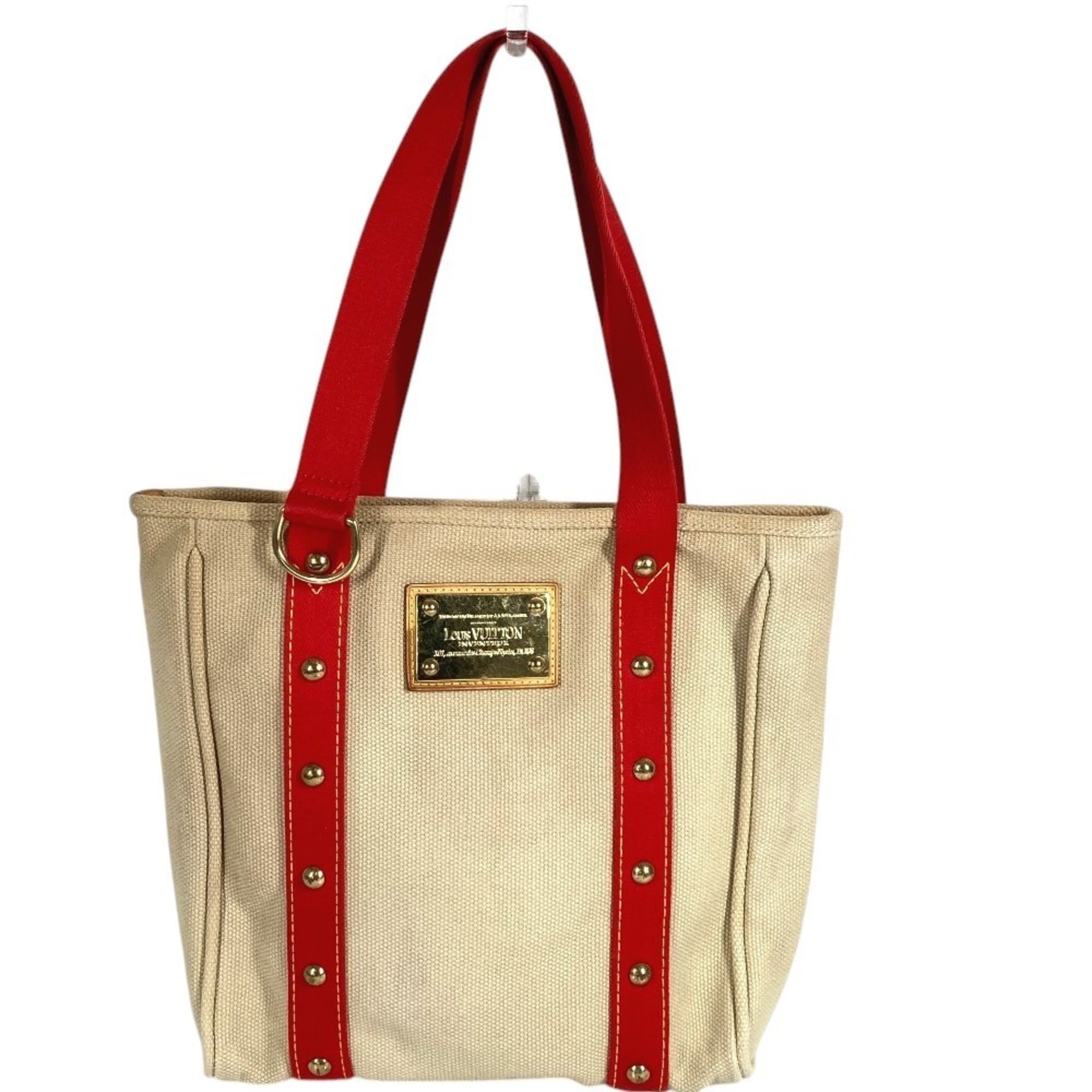 Louis Vuitton Beige Red Color Canvas Shoulder Bag Tote Bag (Pre-Owned)