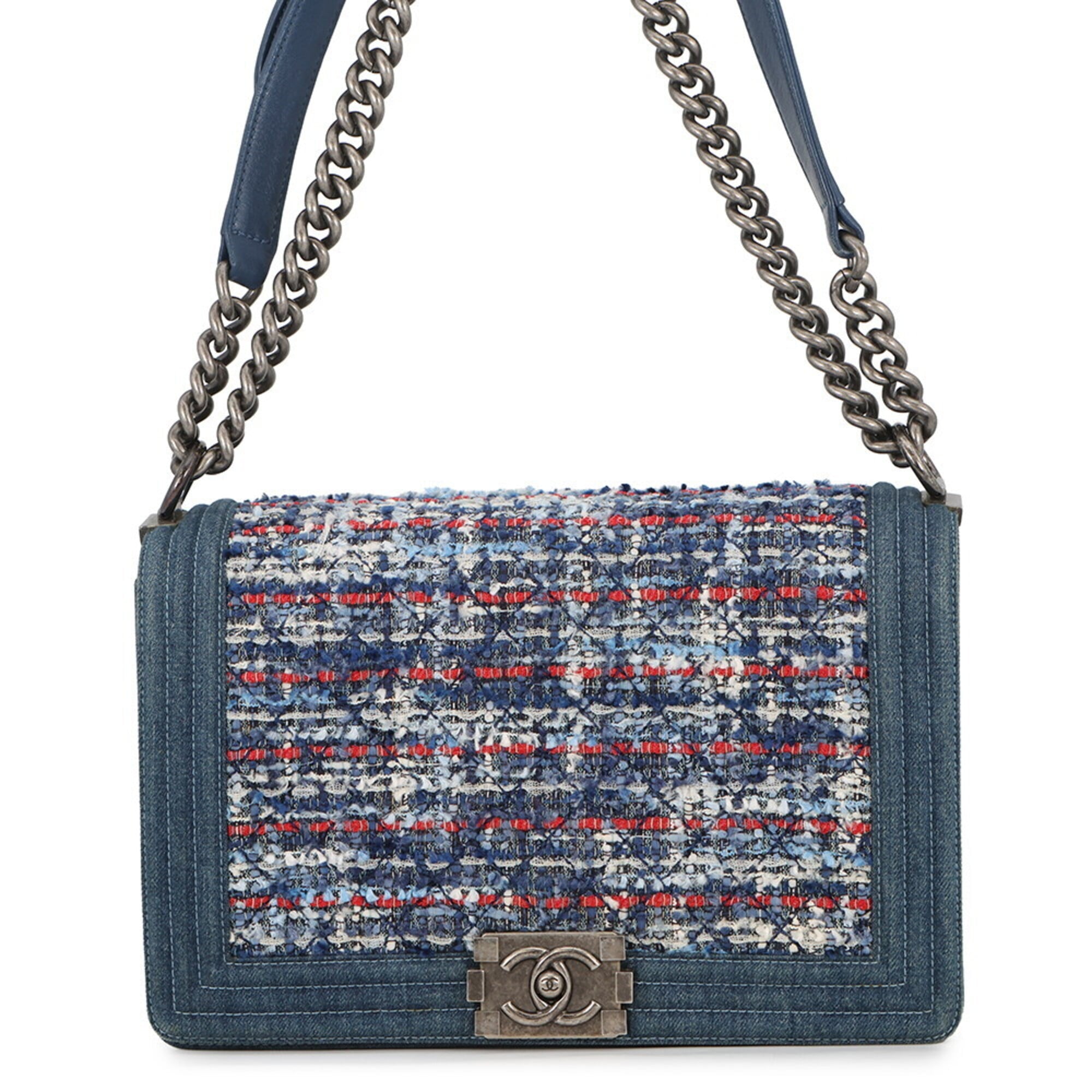 Chanel Denim Blue Denim Tweed Leather Handbag Shoulder Bag (Pre-Owned)