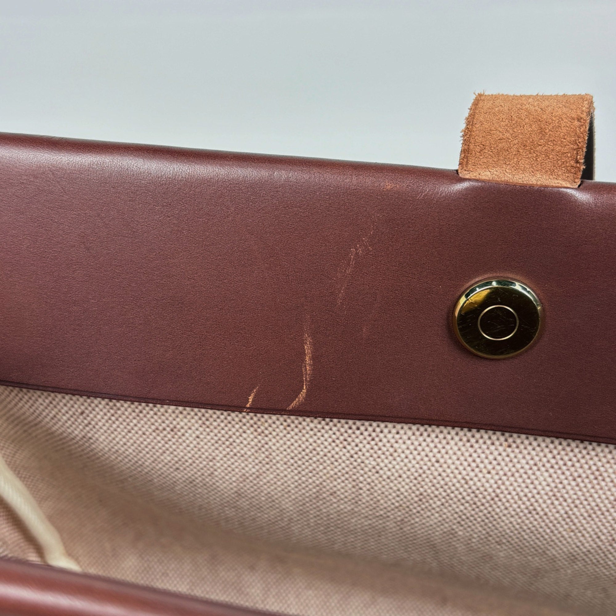 Hermes Brown Natural Toile H Leather Shoulder Bag Tote Bag (Pre-Owned)