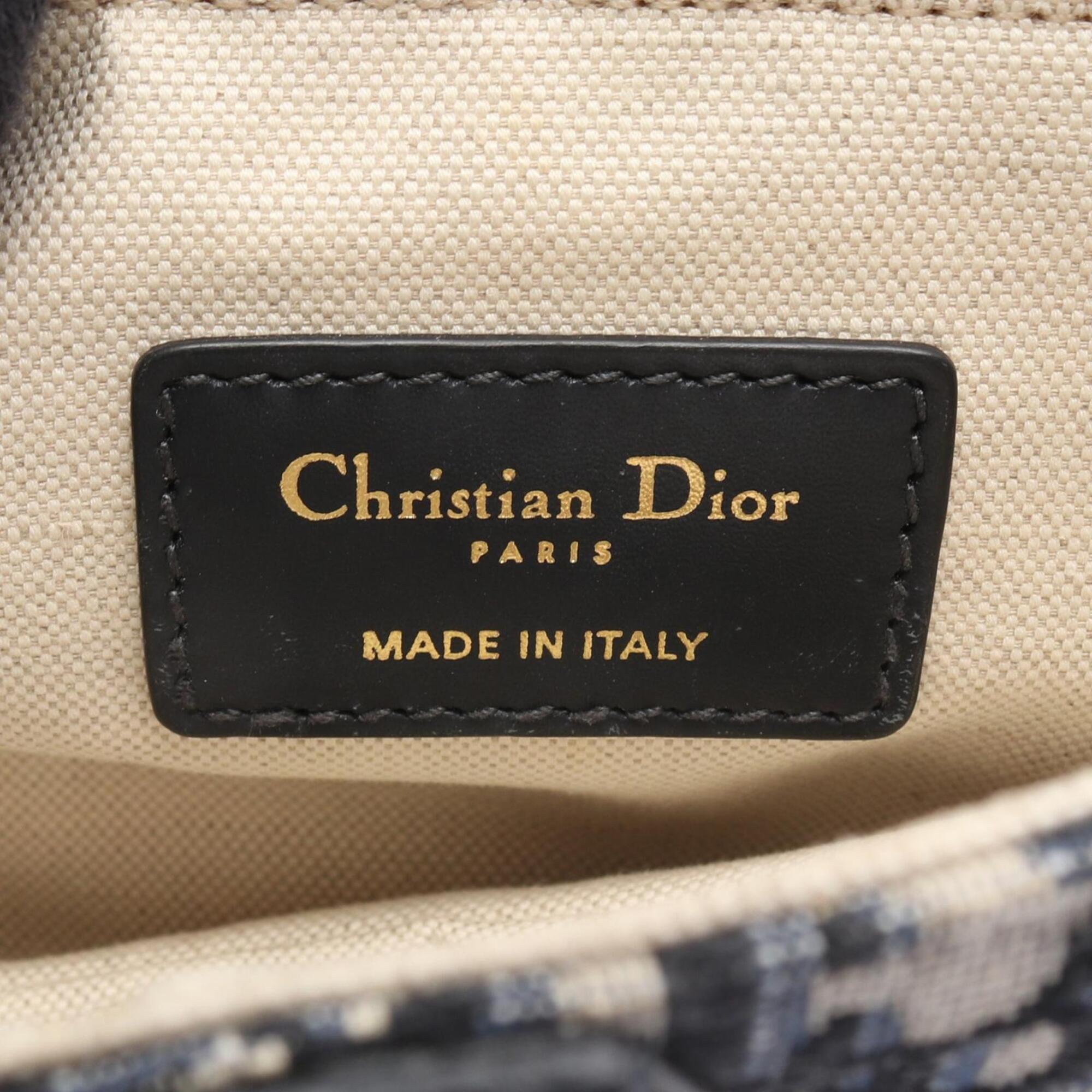 Christian Dior Ivory Navy Canvas Leather Handbag Saddle Bag (Pre-Owned)