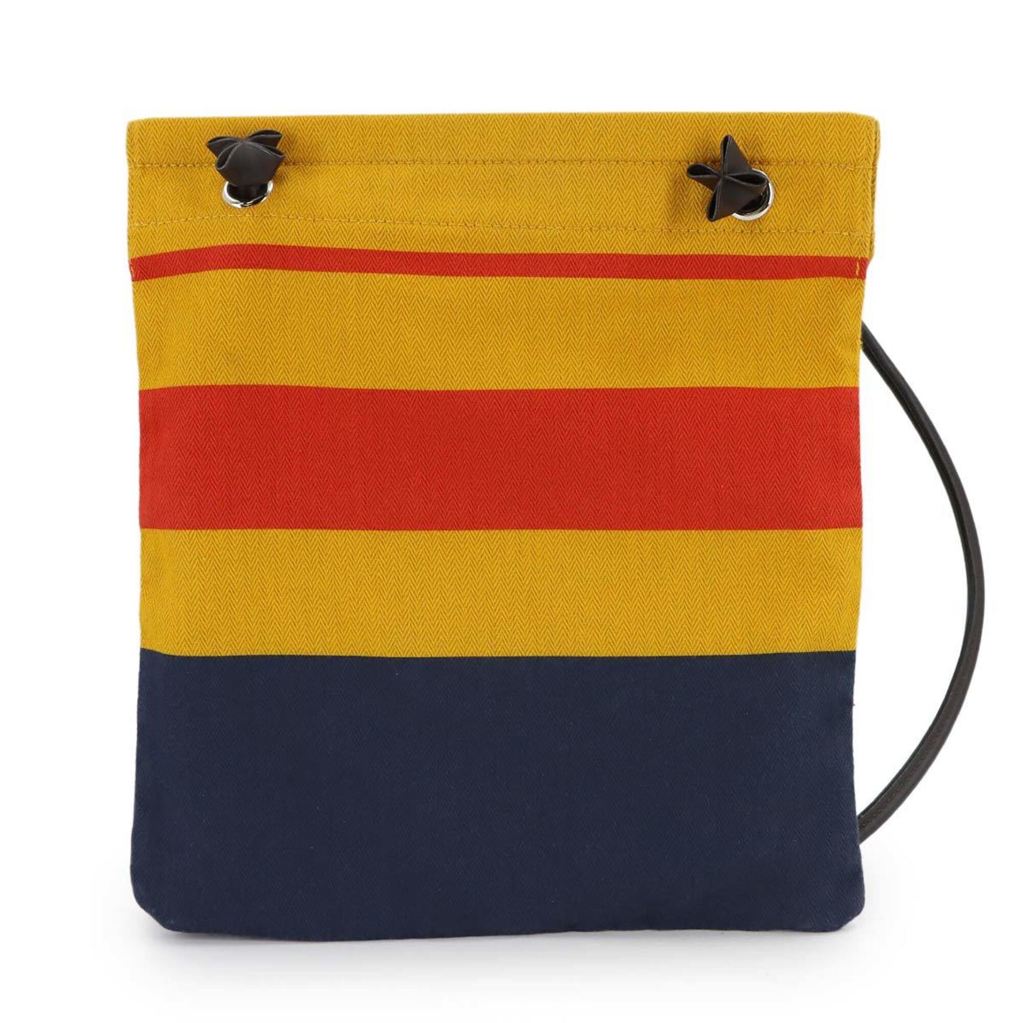 Hermes Jaune Marine Blue Orange Toile Chevron Swift Leather Shoulder Bag (Pre-Owned)