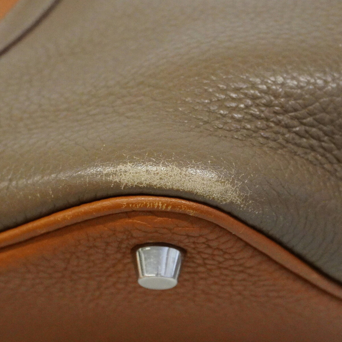 Hermes Etoupe Gray Gold Taurillon Clemence Leather Handbag (Pre-Owned)