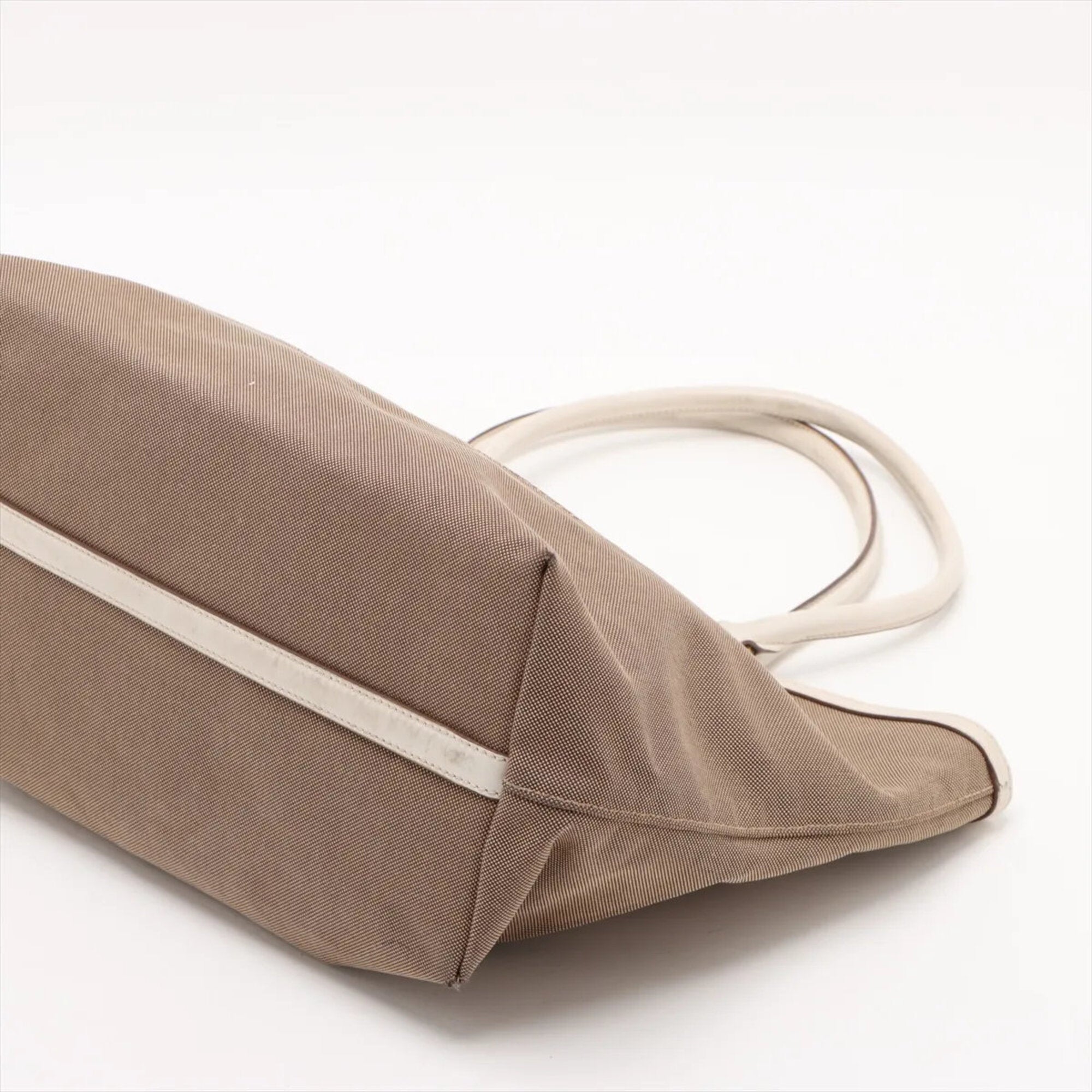 Prada Beige White Canvas Leather Handbag Tote Bag (Pre-Owned)