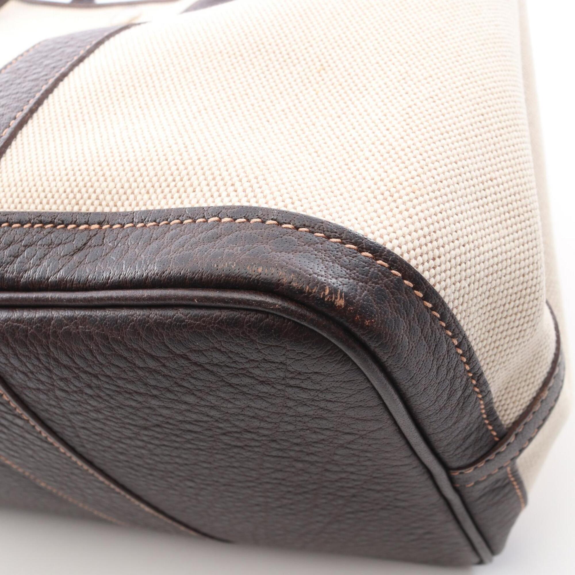 Hermes Brown Ivory Toile H Buffalo Leather Handbag Tote Bag (Pre-Owned)