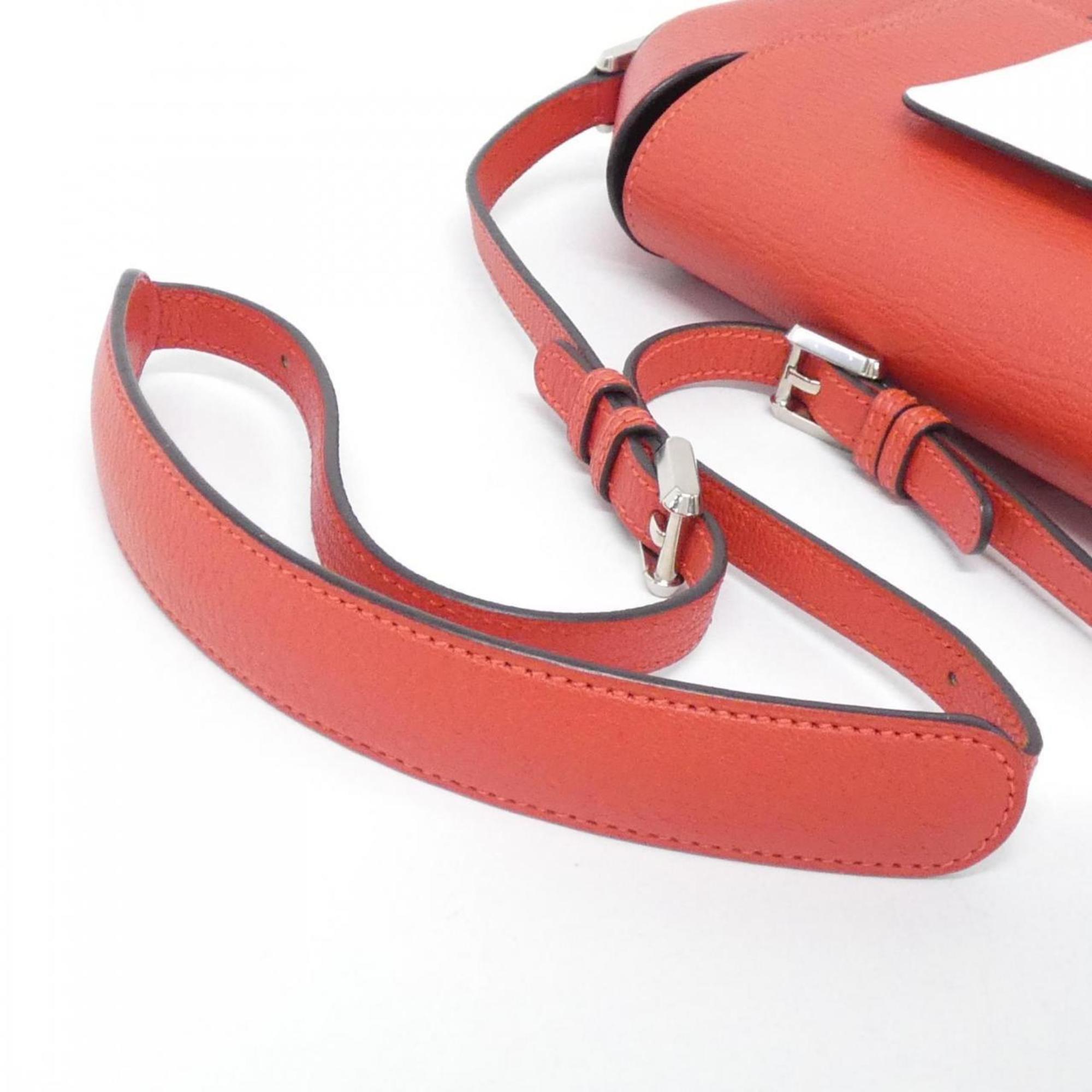 Hermes Blue Indigo Red Color White Chevre Leather Shoulder Bag (Pre-Owned)
