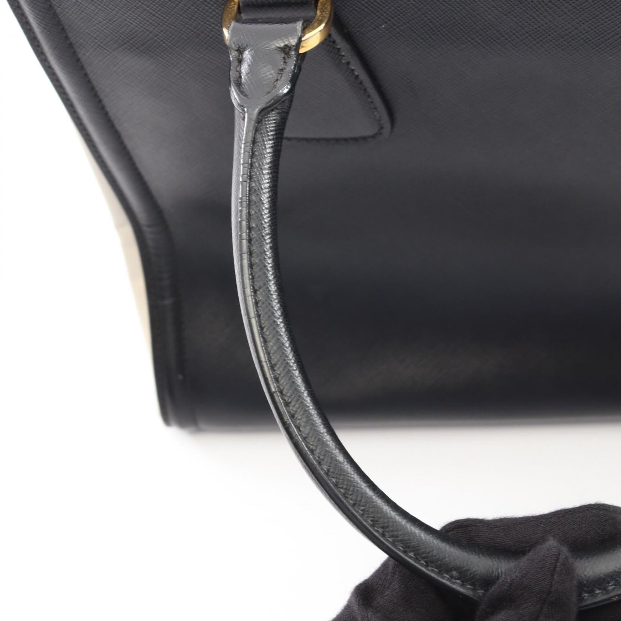 Prada Black White Saffiano Triangle Handbag Tote Bag (Pre-Owned)
