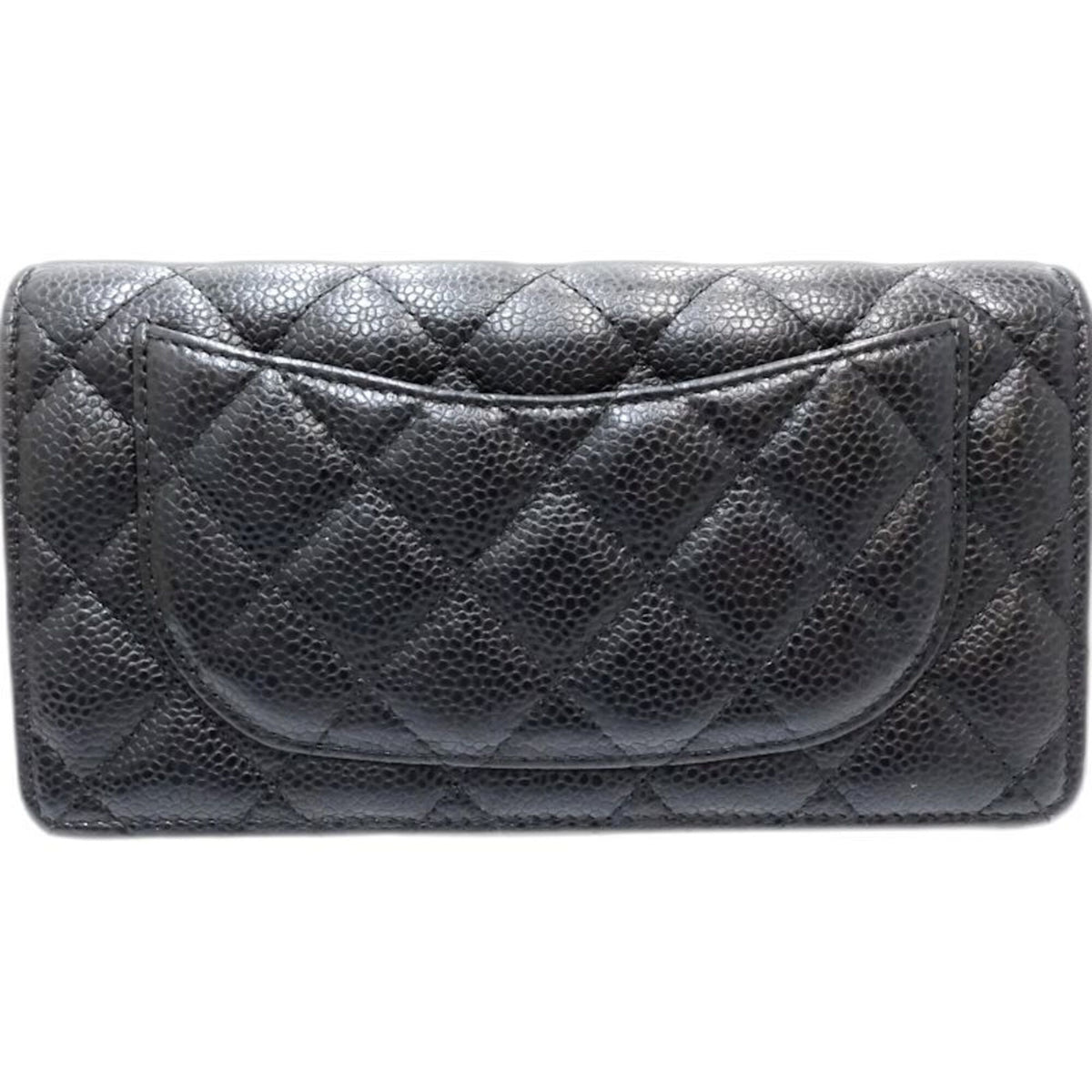 Chanel Black Grained Calfskin Long Wallet (Bi-Fold) (Pre-Owned)