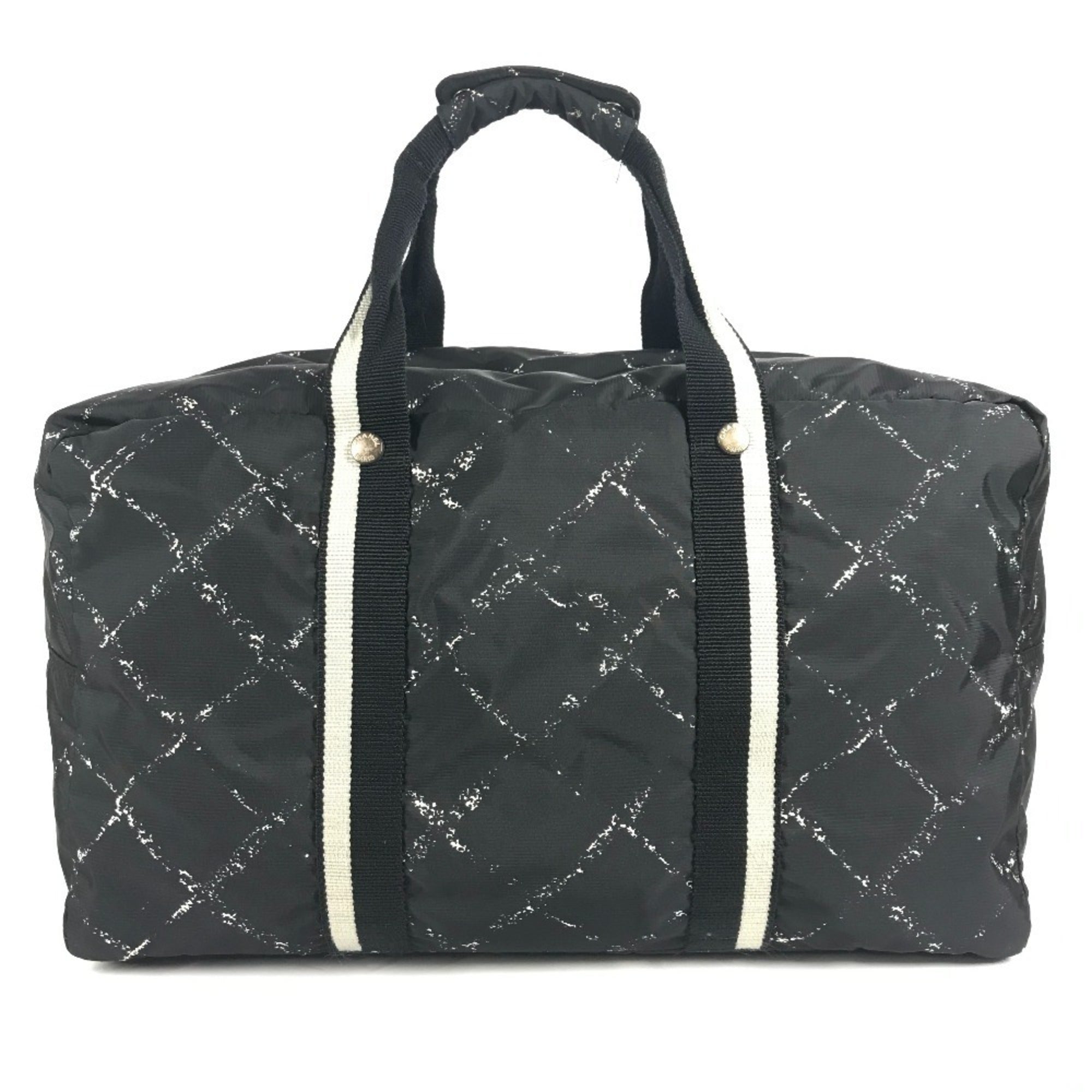 Chanel Black White Nylon Boston Bag Shoulder Bag (Pre-Owned)