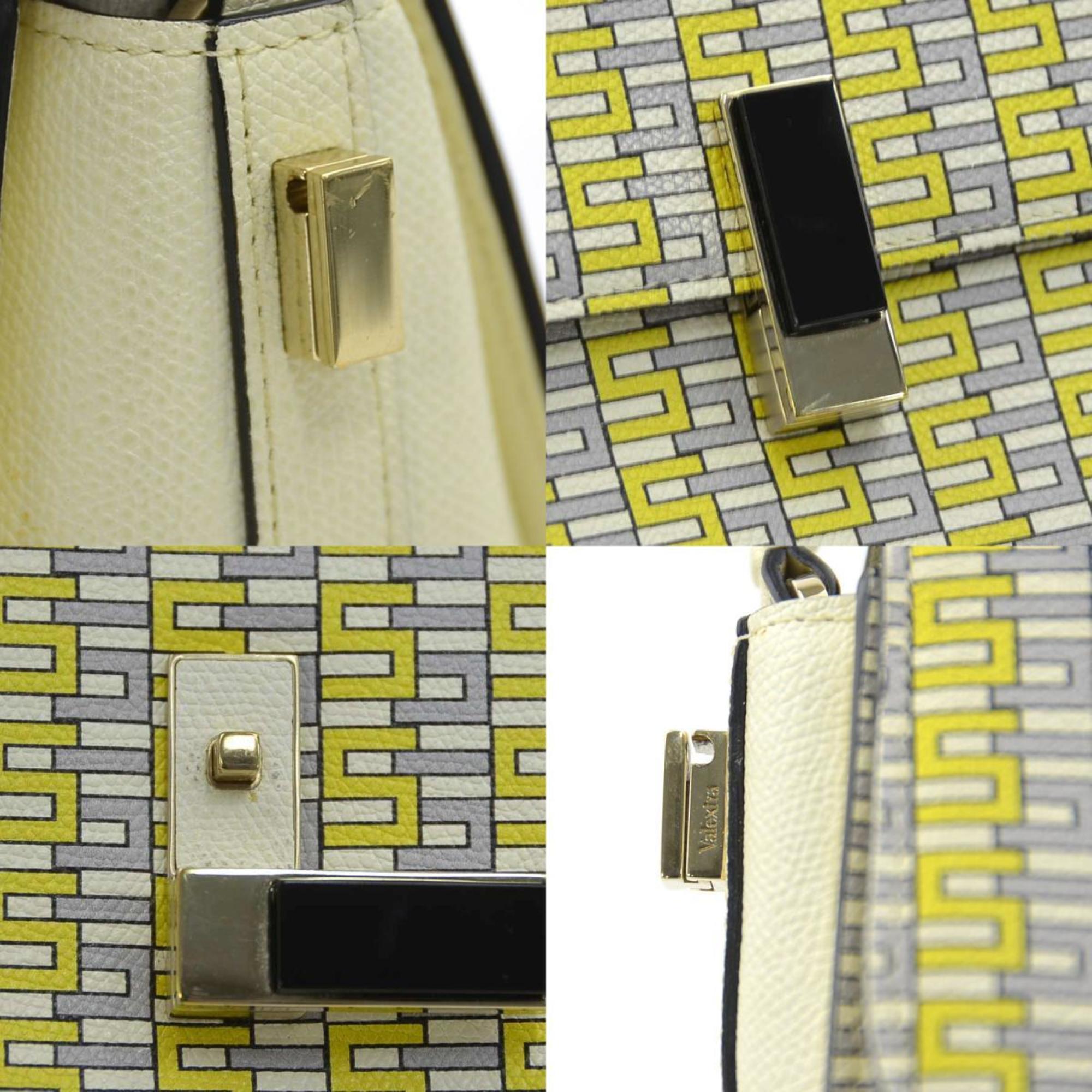 Valextra Gray Ivory Yellow Leather Handbag Shoulder Bag (Pre-Owned)