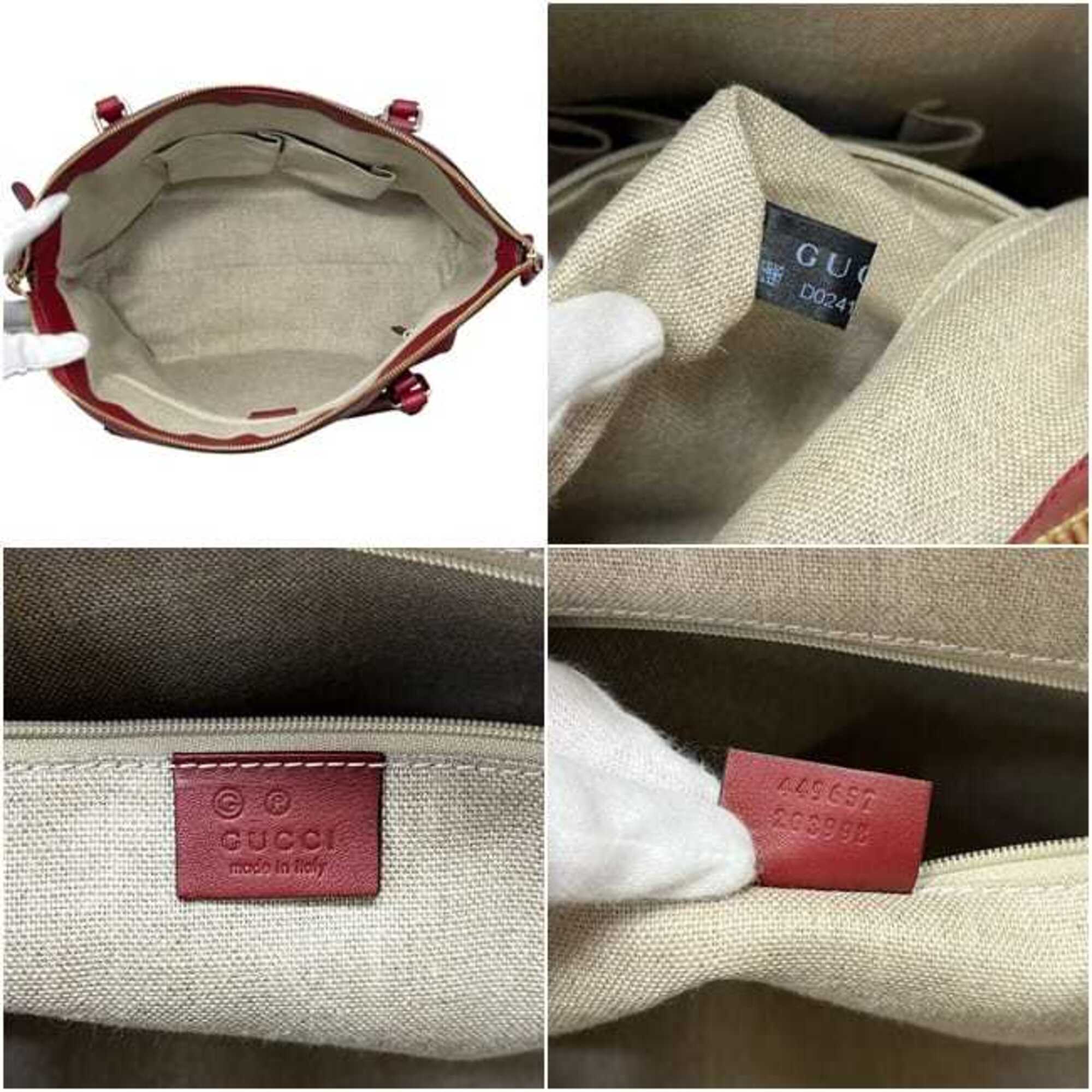 Gucci Red Color Leather Shoulder Bag Tote Bag (Pre-Owned)