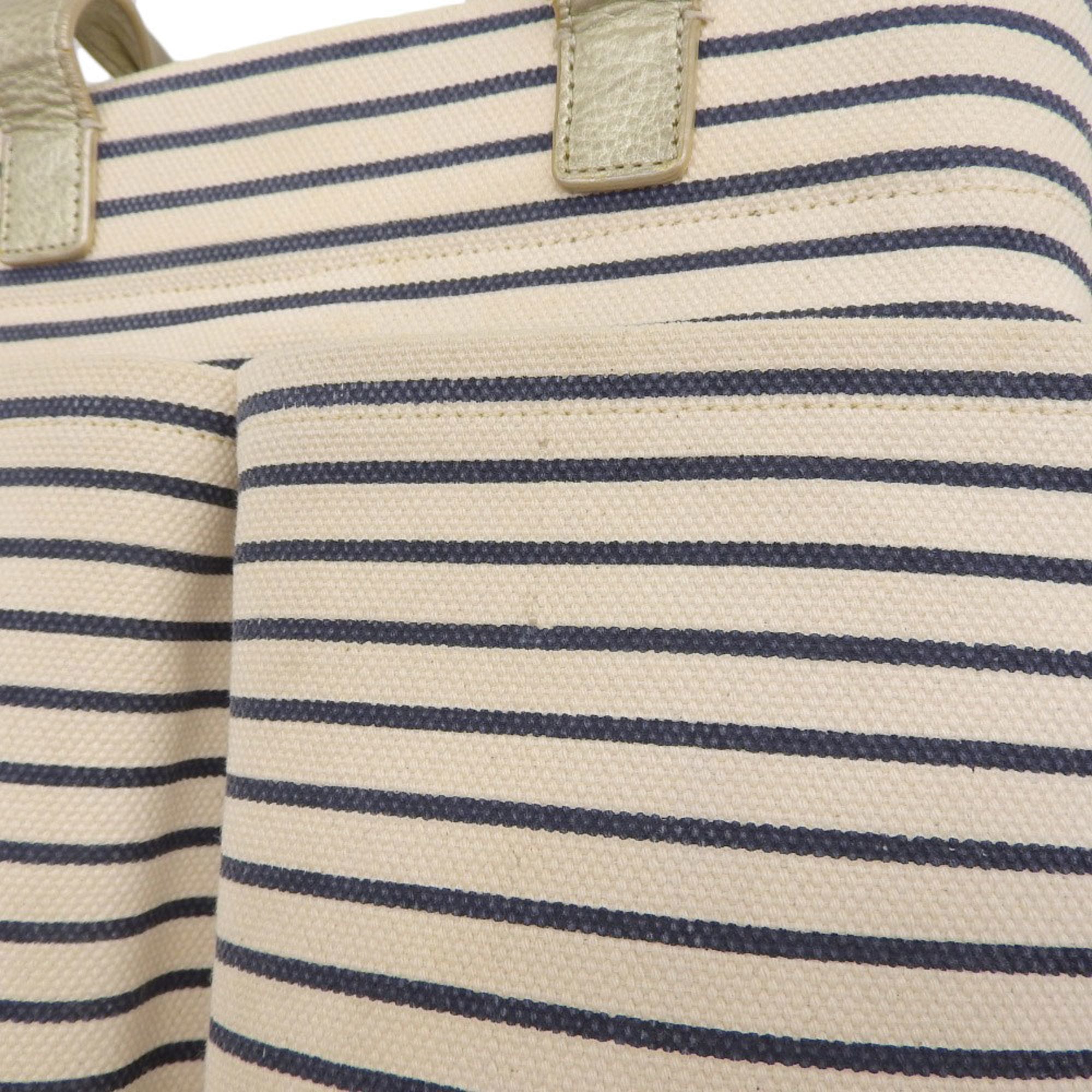 Tory Burch Navy White Canvas Handbag Tote Bag (Pre-Owned)