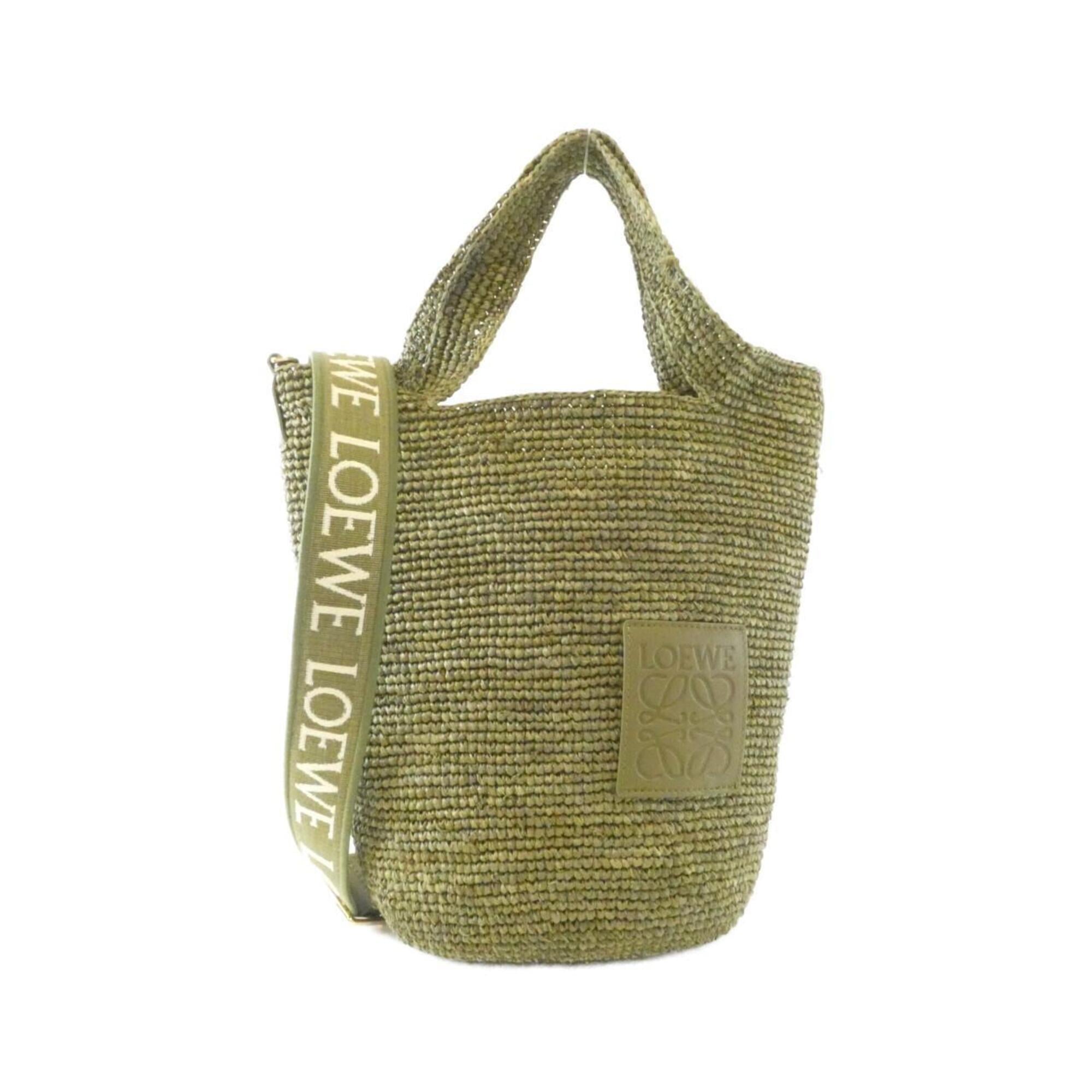 Loewe Olive Raffia Leather Handbag (Pre-Owned)