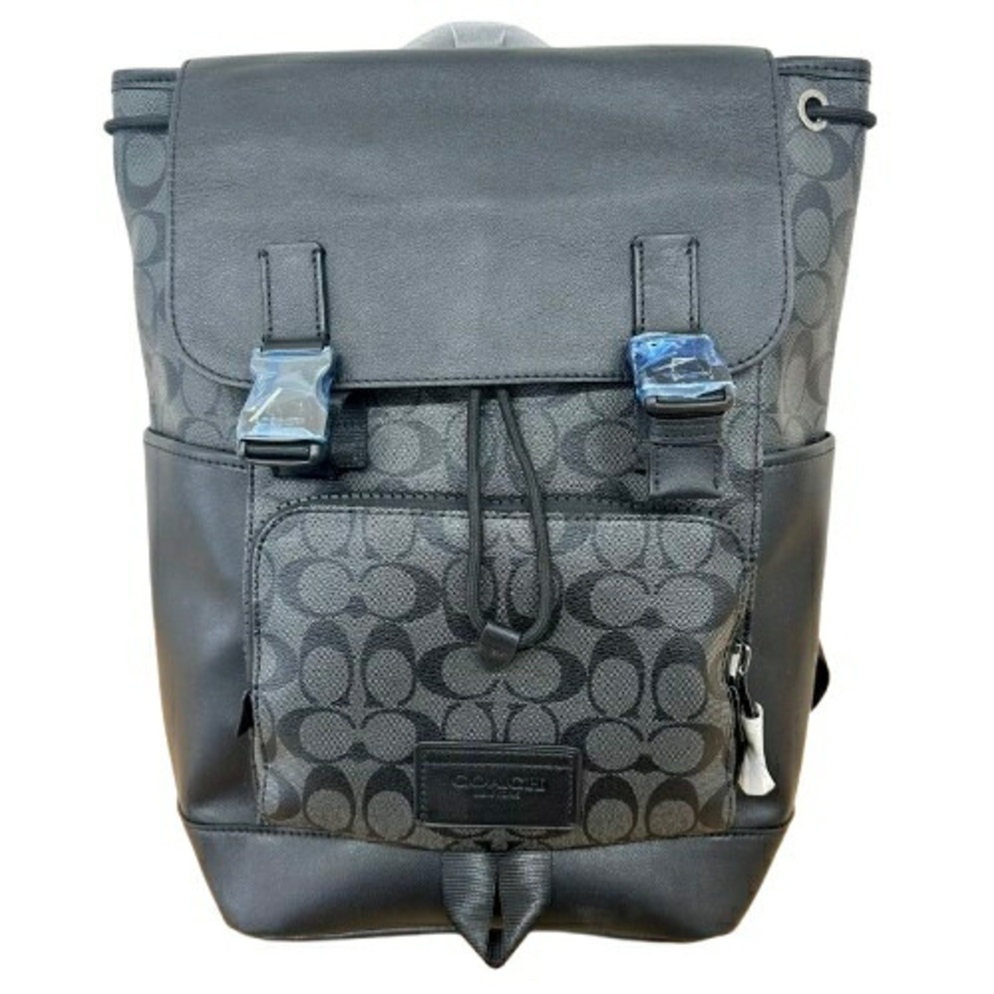 Coach Signature Black Leather Canvas Backpack (Pre-Owned)