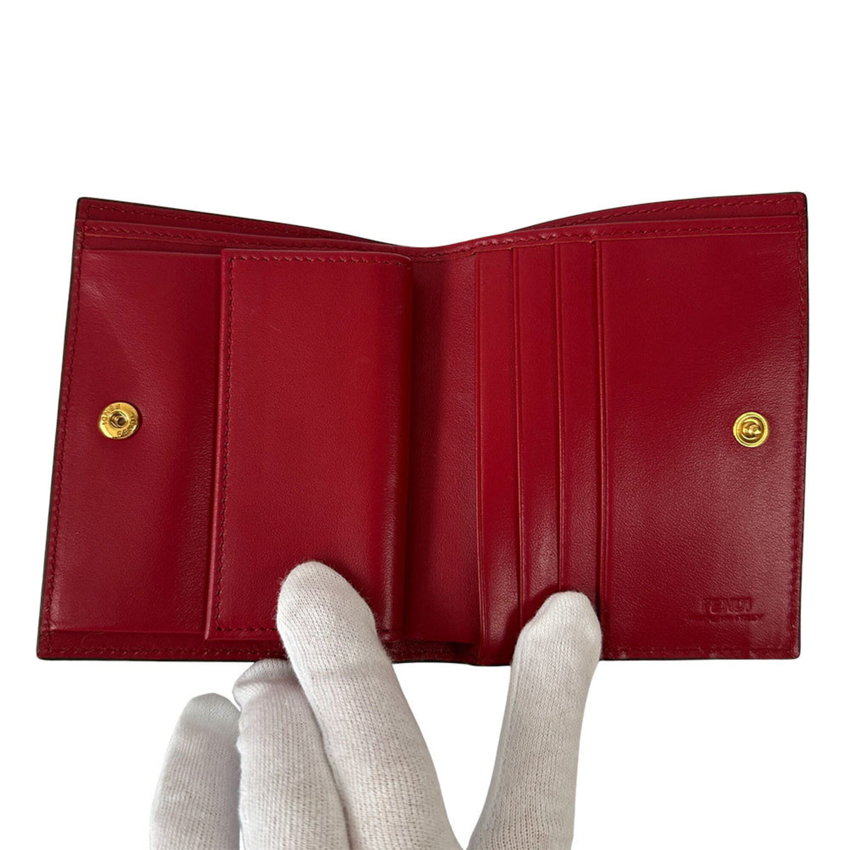 Fendi Red Color Leather Wallet (Bi-Fold) (Pre-Owned)