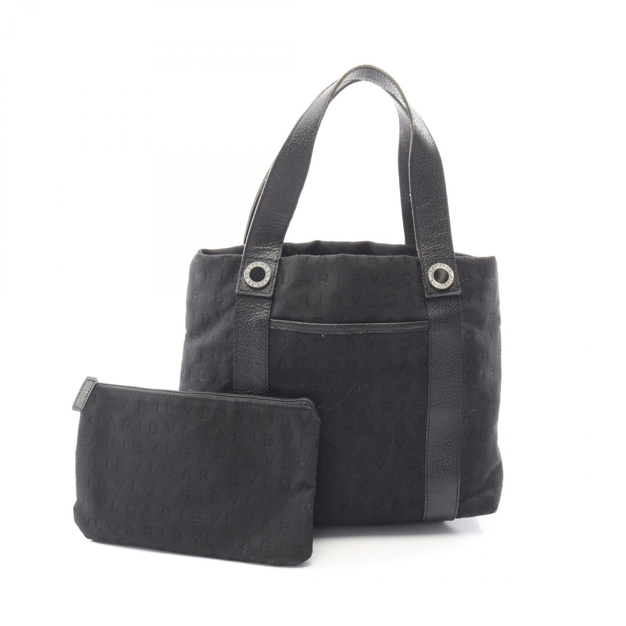 Bvlgari Black Canvas Leather Handbag Pouch (Pre-Owned)
