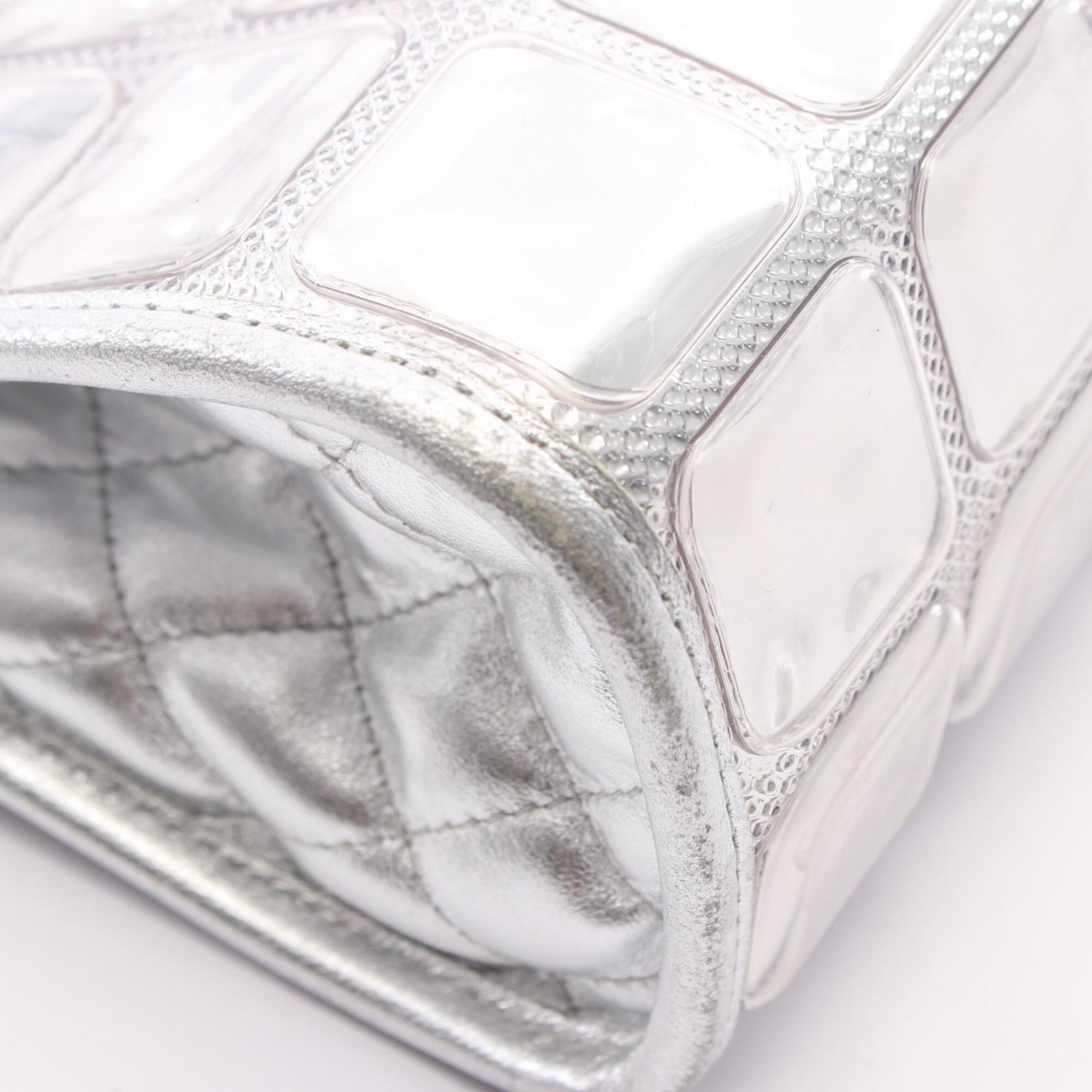 Chanel Silver Vinyl Leather Handbag (Pre-Owned)