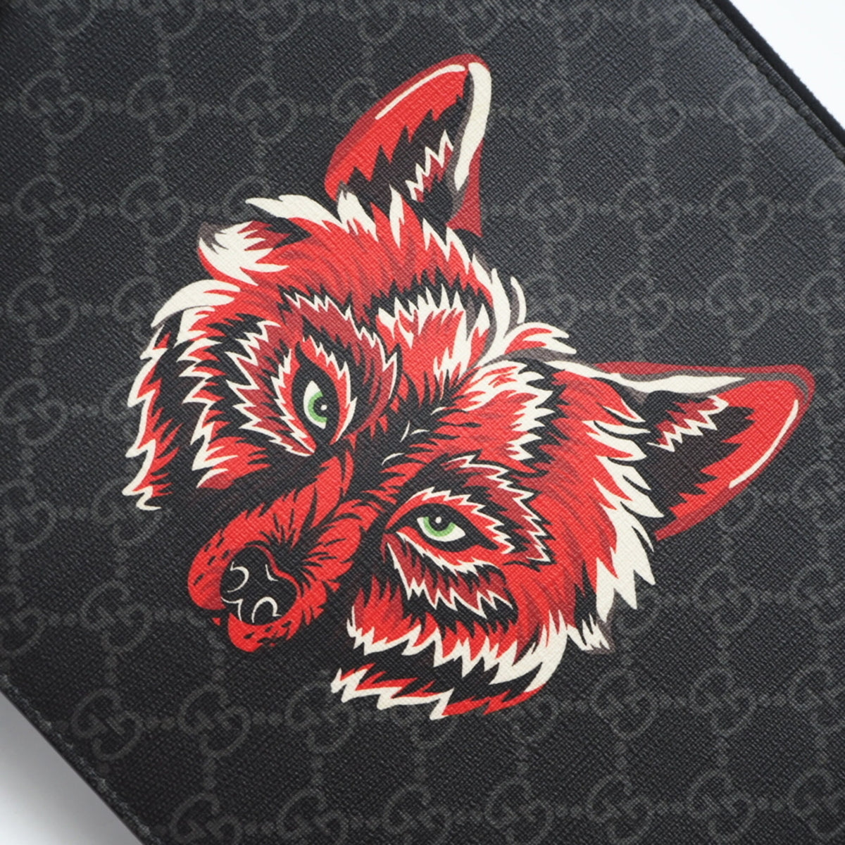 Gucci Black Gray Red Color Coated Canvas Leather Clutch Bag (Pre-Owned)