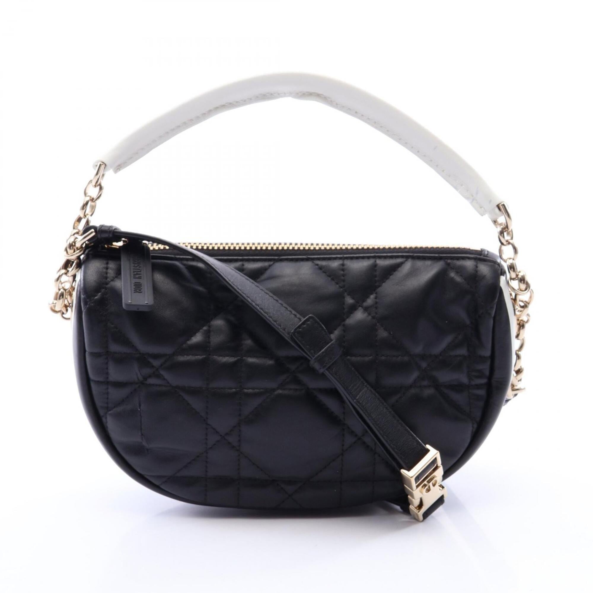 Christian Dior Black White Leather Handbag Shoulder Bag (Pre-Owned)