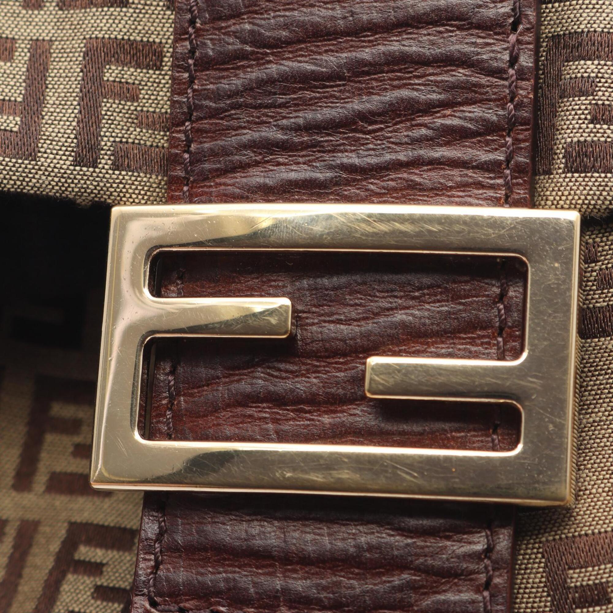 Fendi Beige Brown Canvas Leather Handbag Shoulder Bag (Pre-Owned)