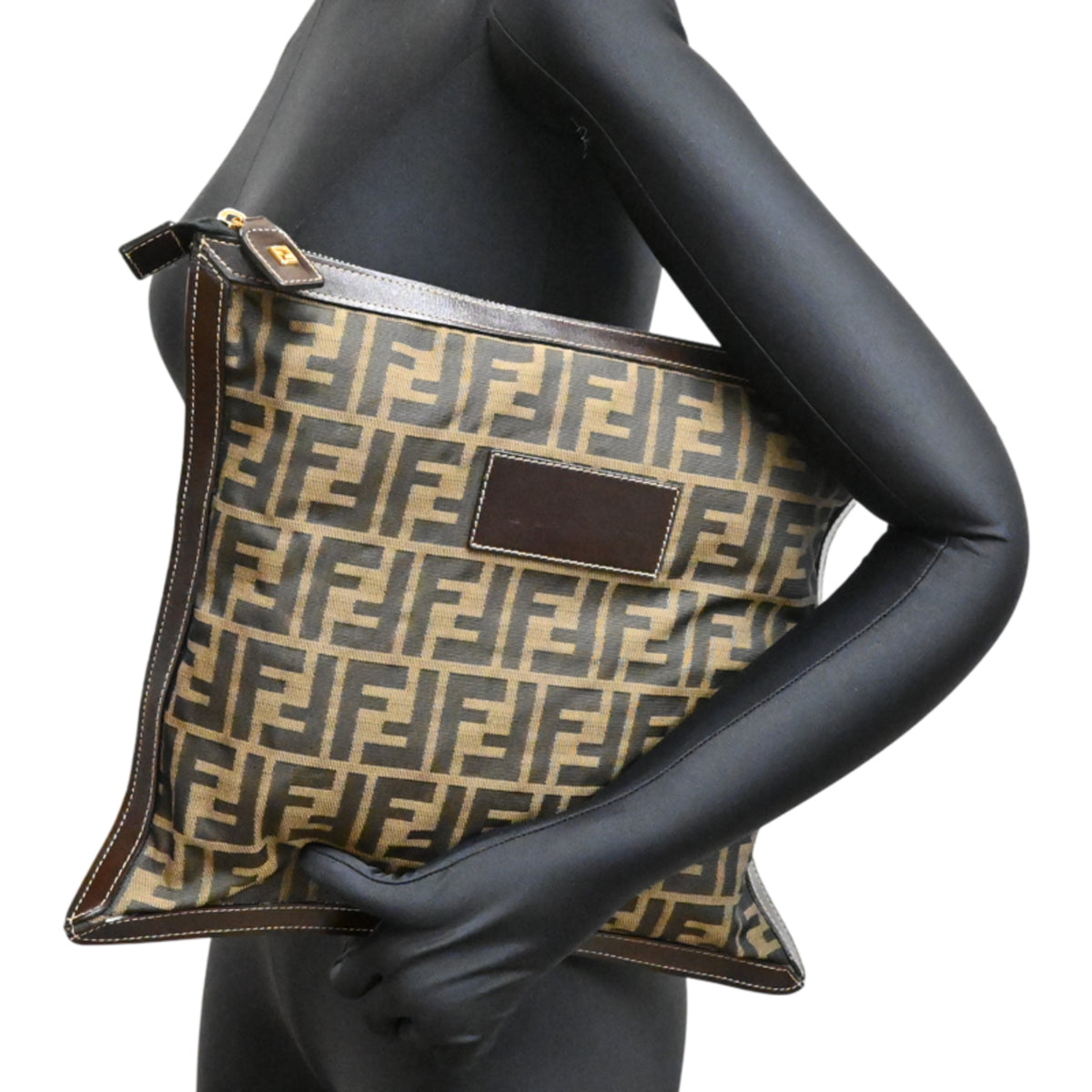 Fendi Brown Nylon Leather Clutch Bag (Pre-Owned)