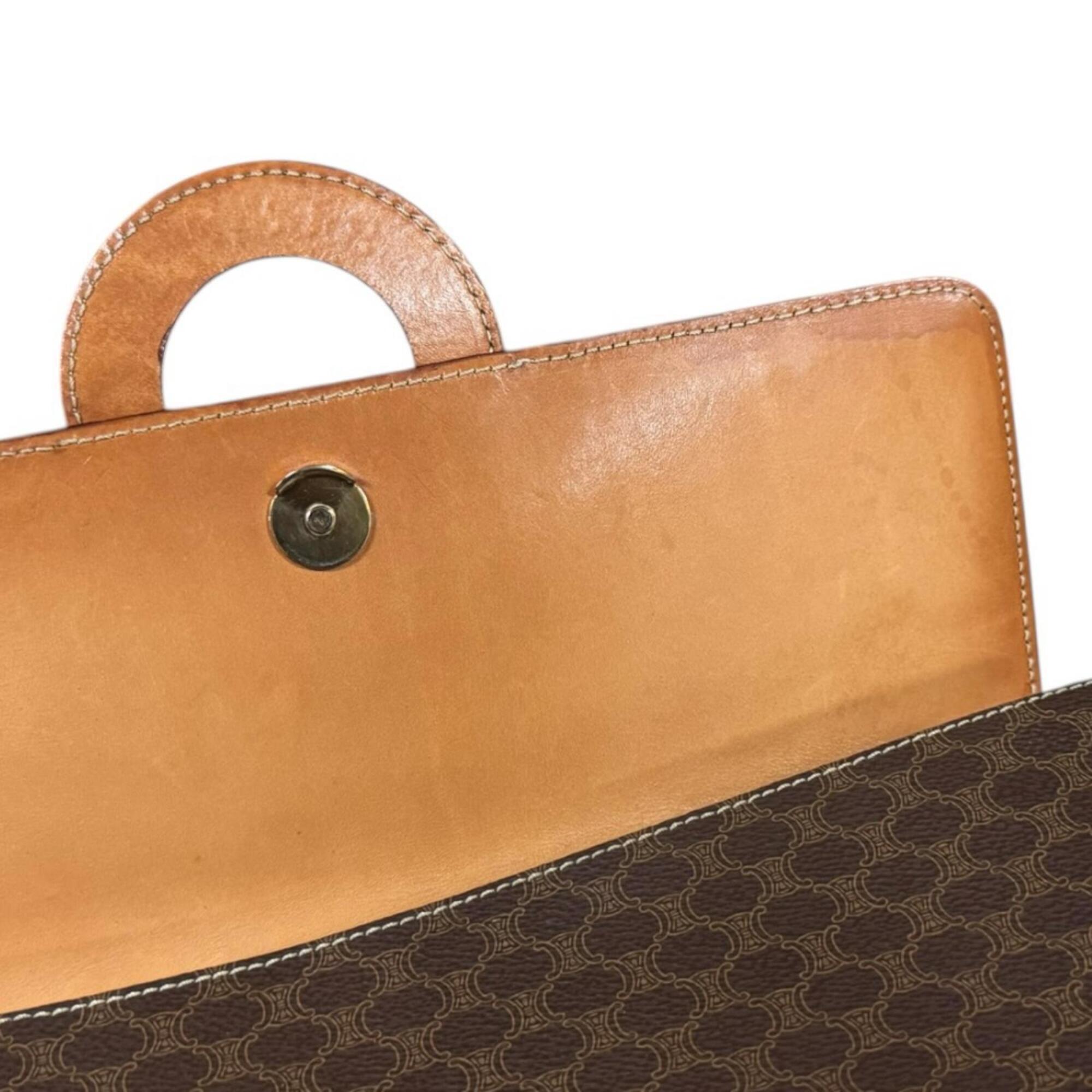 Celine Brown Coated Canvas Leather Clutch Bag Shoulder Bag (Pre-Owned)