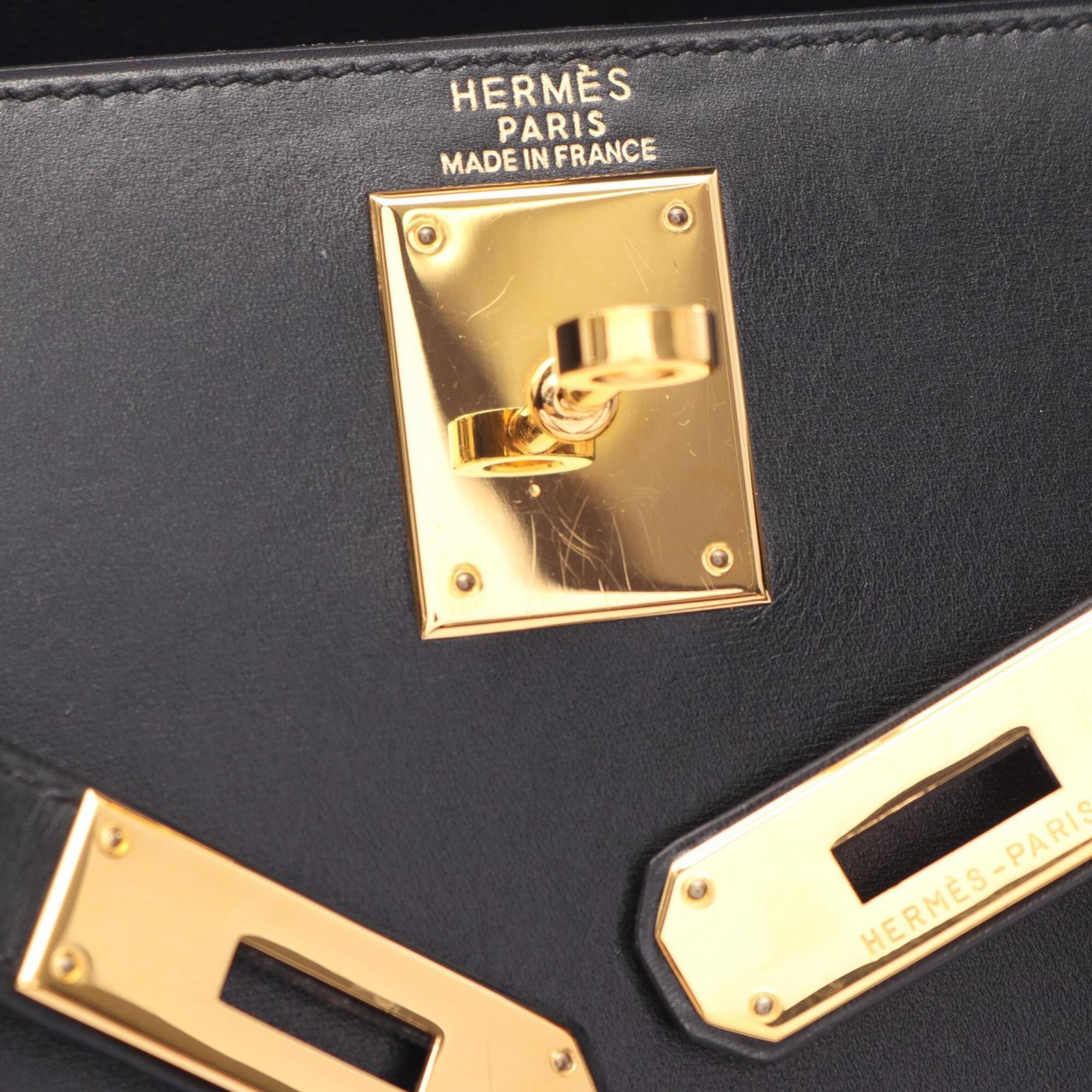 Hermes Black Box Calf Leather Leather Handbag (Pre-Owned)