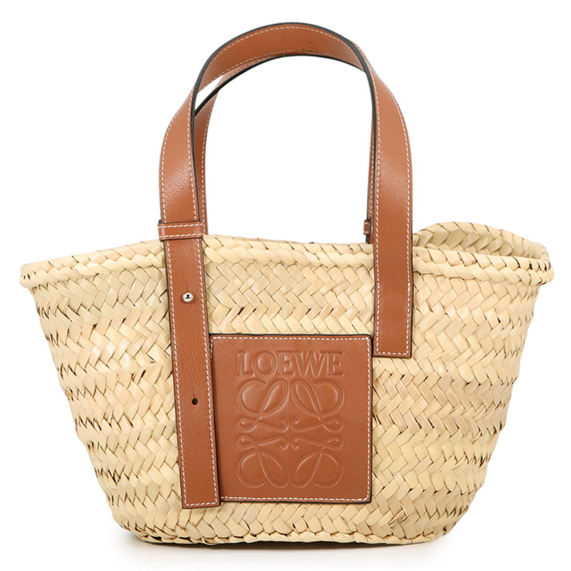 Loewe Brown Raffia Leather Basket Handbag (Pre-Owned)