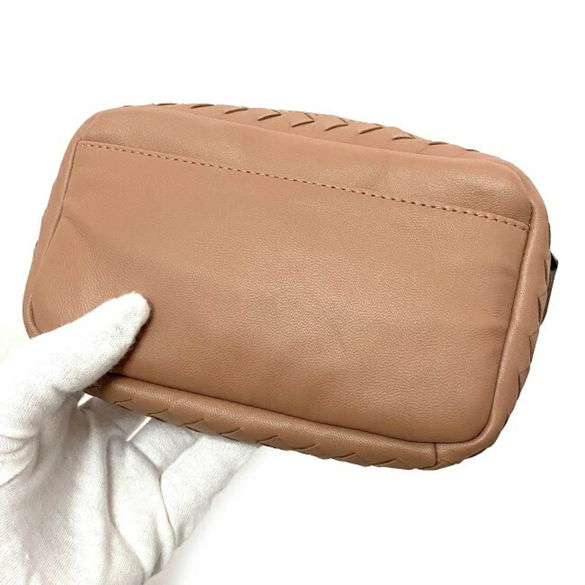 Bottega Veneta Intrecciato Pink Beige Leather Pouch (Pre-Owned)