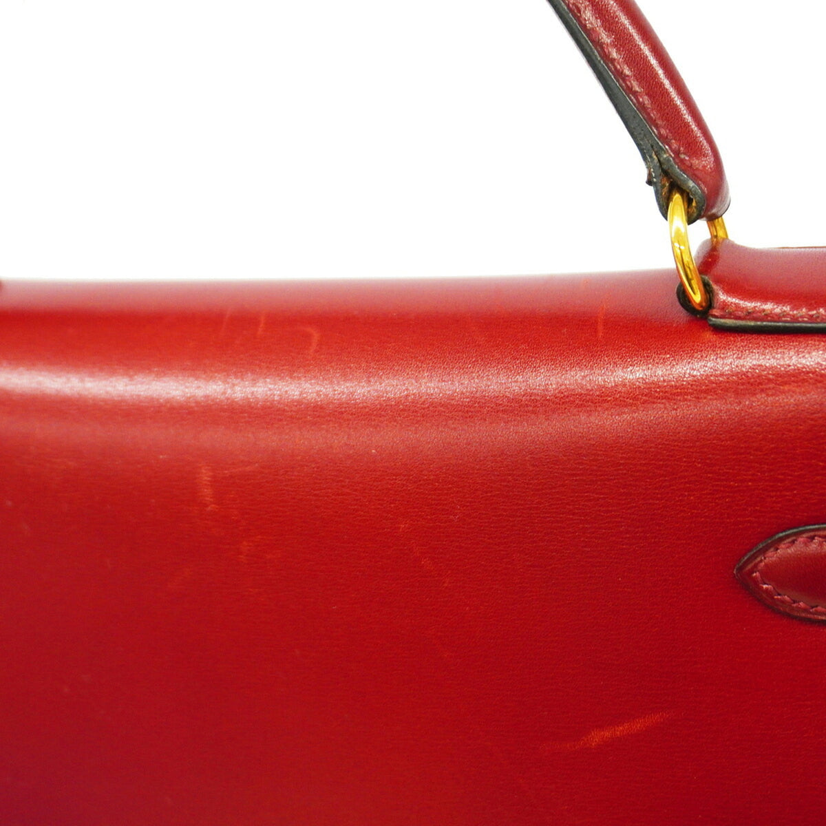 Hermes Rouge H Box Calf Leather Handbag (Pre-Owned)