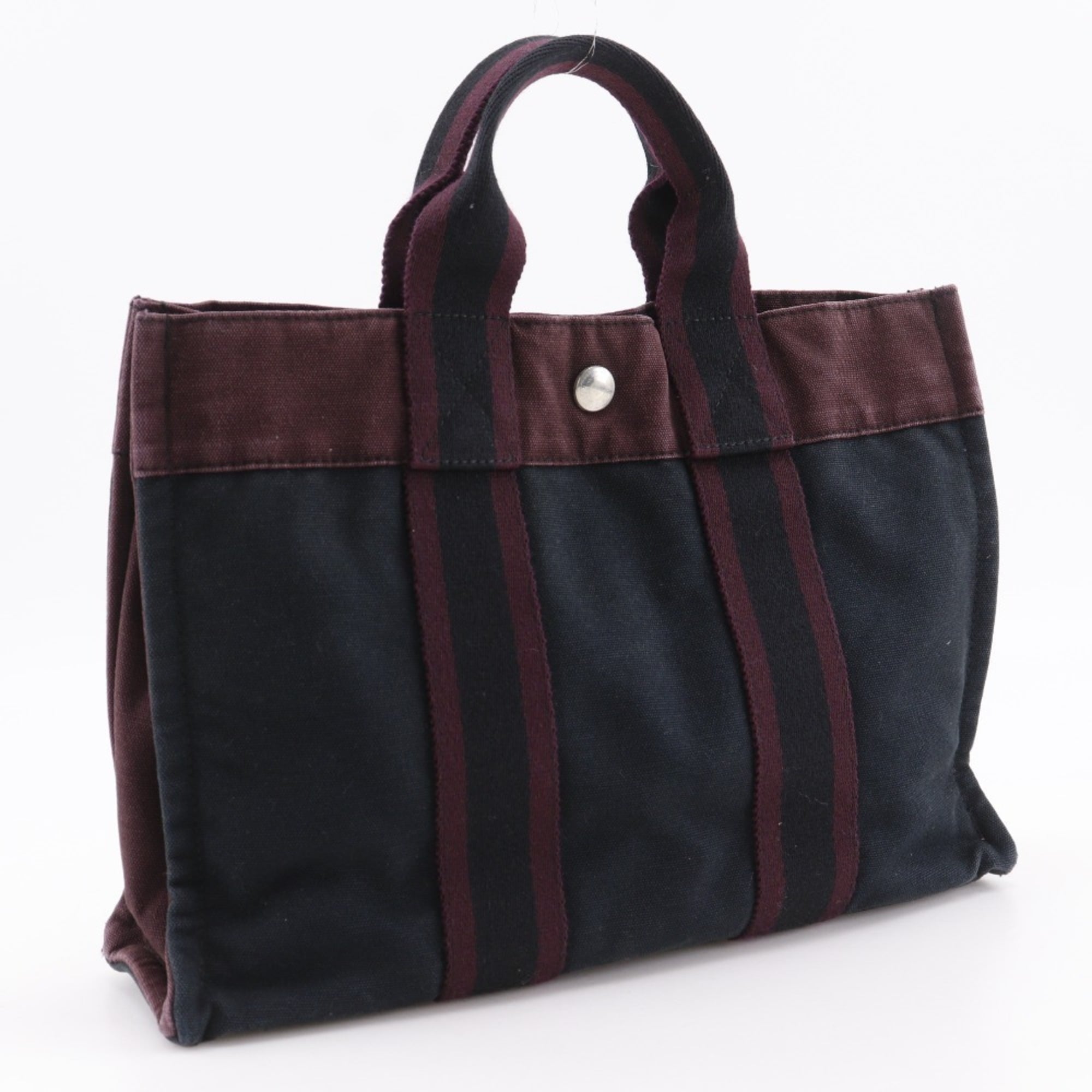 Hermes Black Red Color Cotton Handbag (Pre-Owned)