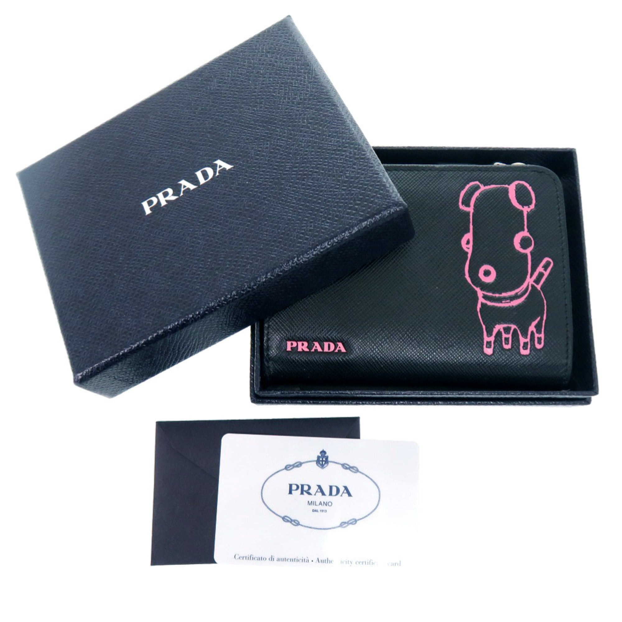 Prada Black Pink Leather Saffiano Wallet (Bi-Fold) (Pre-Owned)