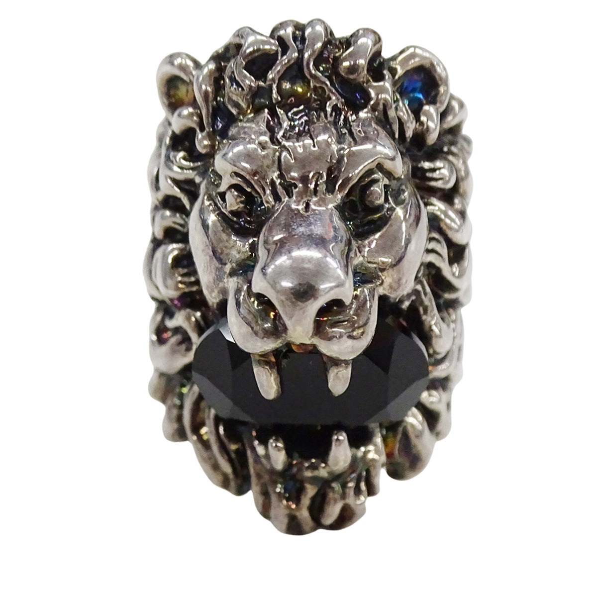 Gucci Silver Black Metal Band Ring (Pre-Owned)