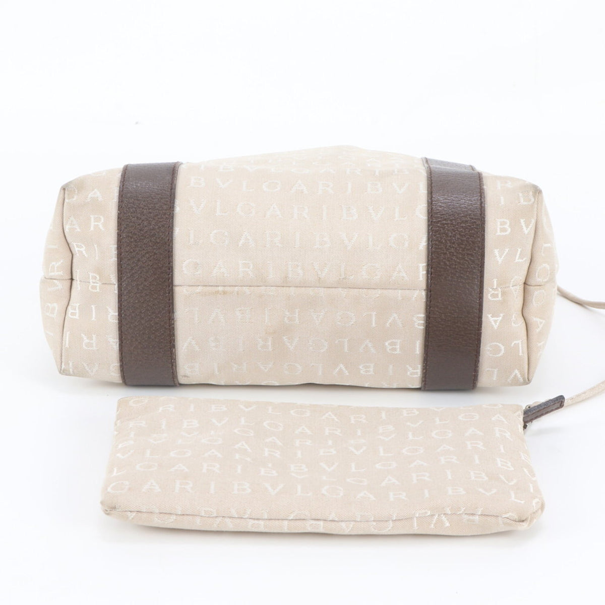 Bvlgari Beige Leather Canvas Handbag Shoulder Bag Tote Bag (Pre-Owned)