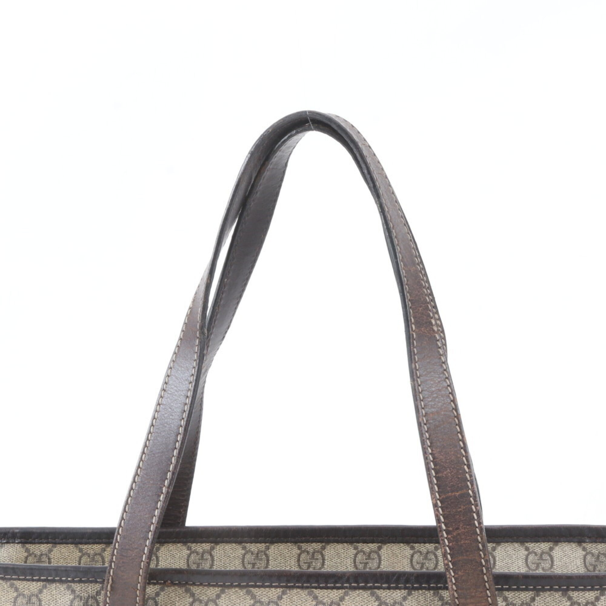 Gucci Brown Leather Coated Canvas Handbag Tote Bag (Pre-Owned)