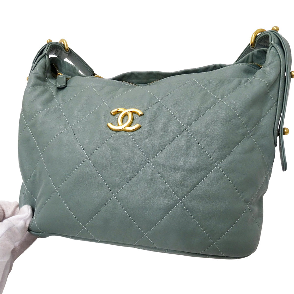 Chanel Green Leather Handbag Shoulder Bag (Pre-Owned)