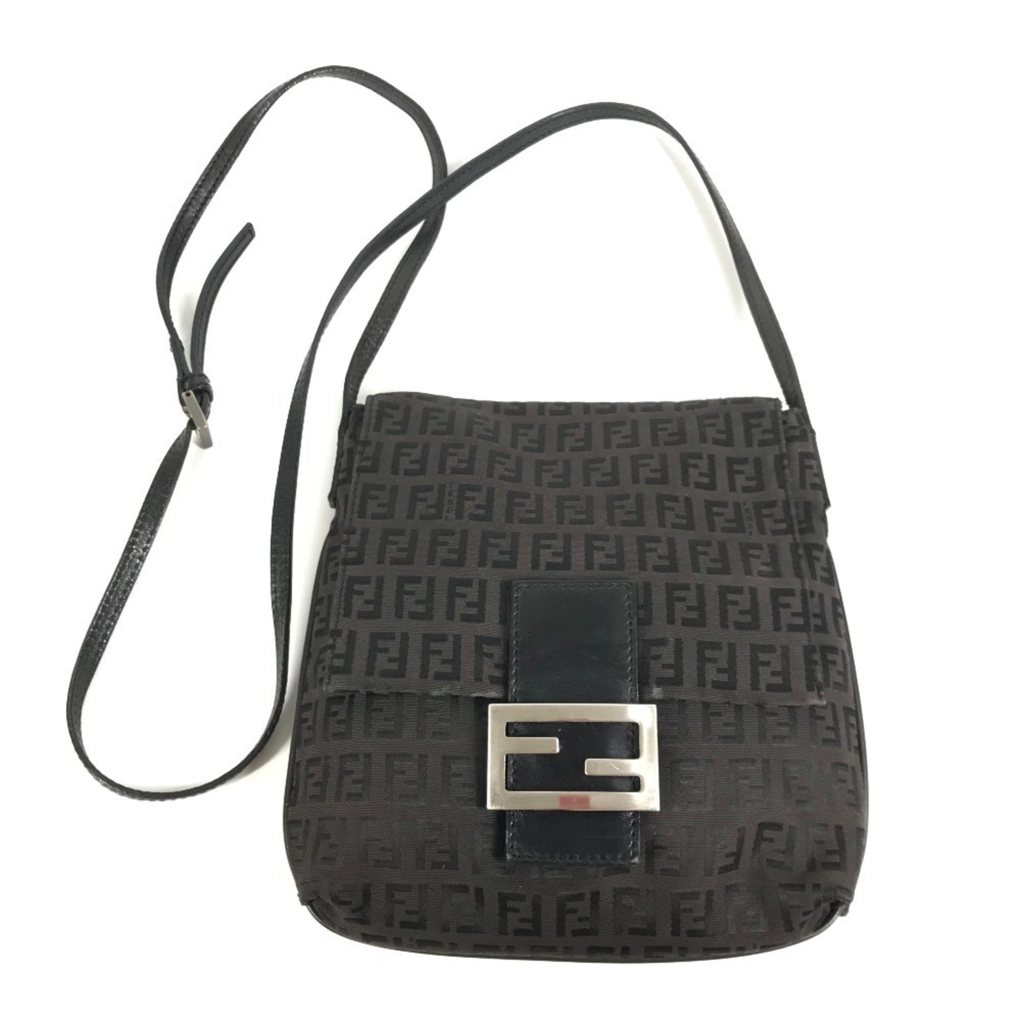 Fendi Black Zucchino Leather Canvas Pochette Shoulder Bag (Pre-Owned)