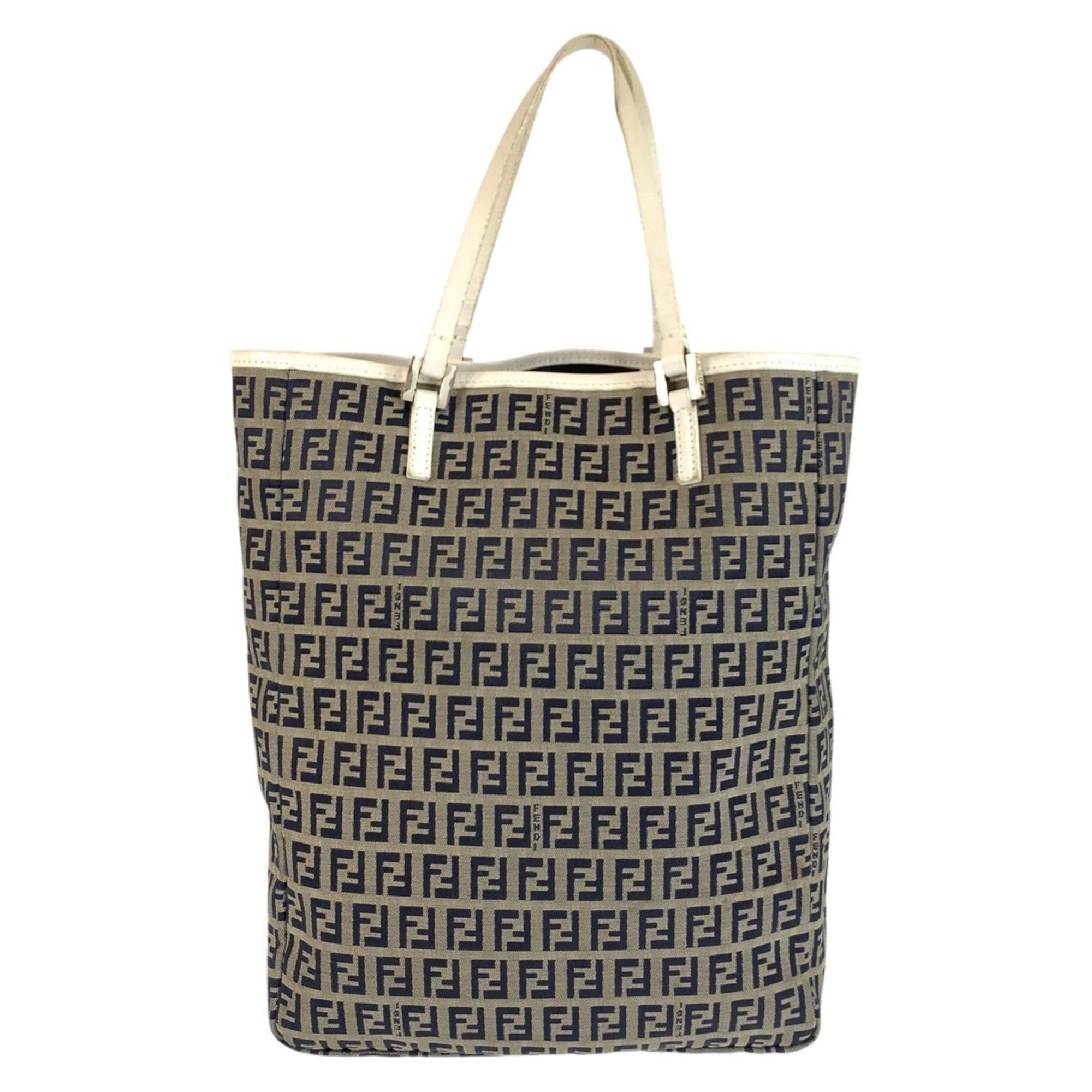 Fendi Gray White Canvas Leather Handbag Tote Bag (Pre-Owned)