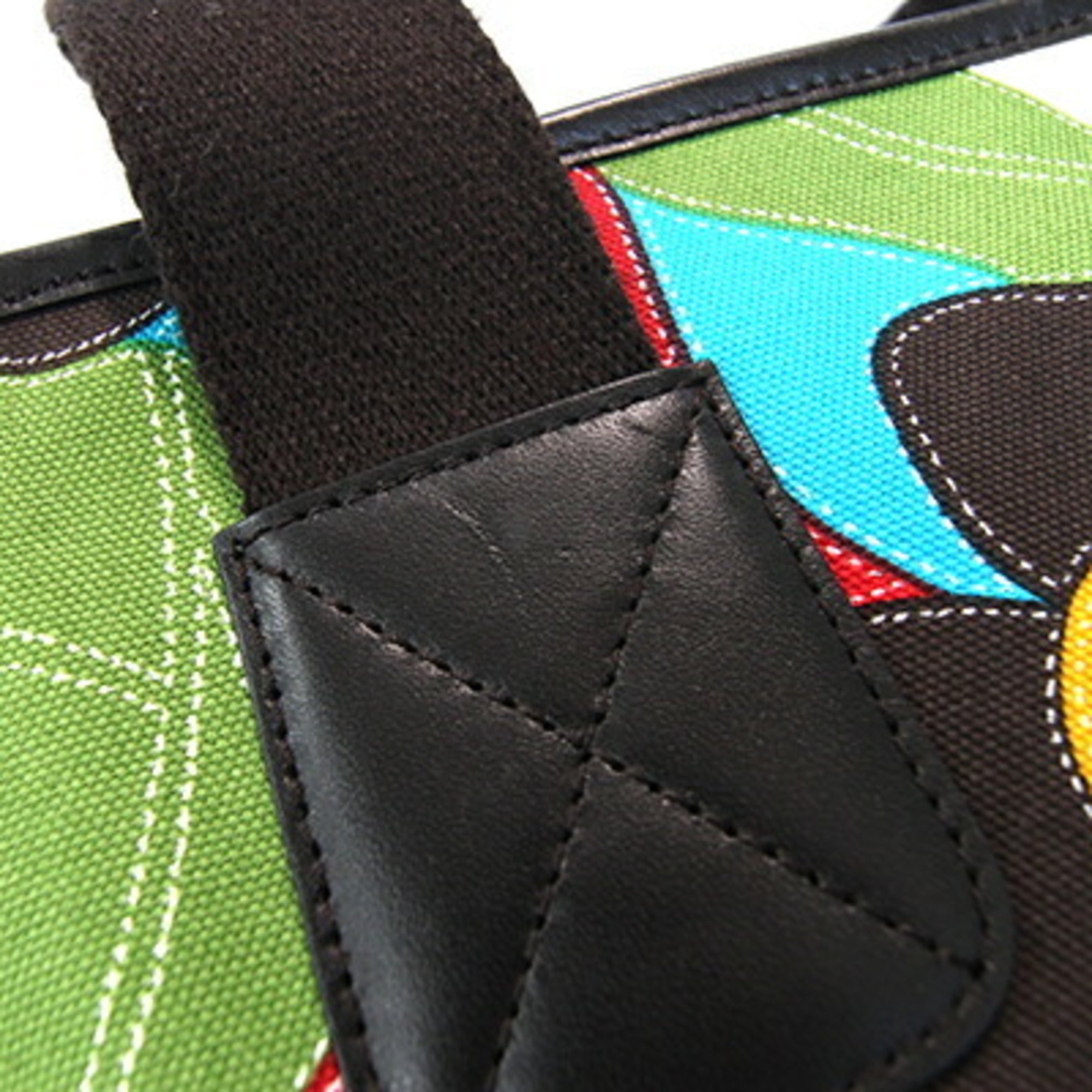 Bally Dark Brown Multi-Color Canvas Leather Handbag Tote Bag (Pre-Owned)