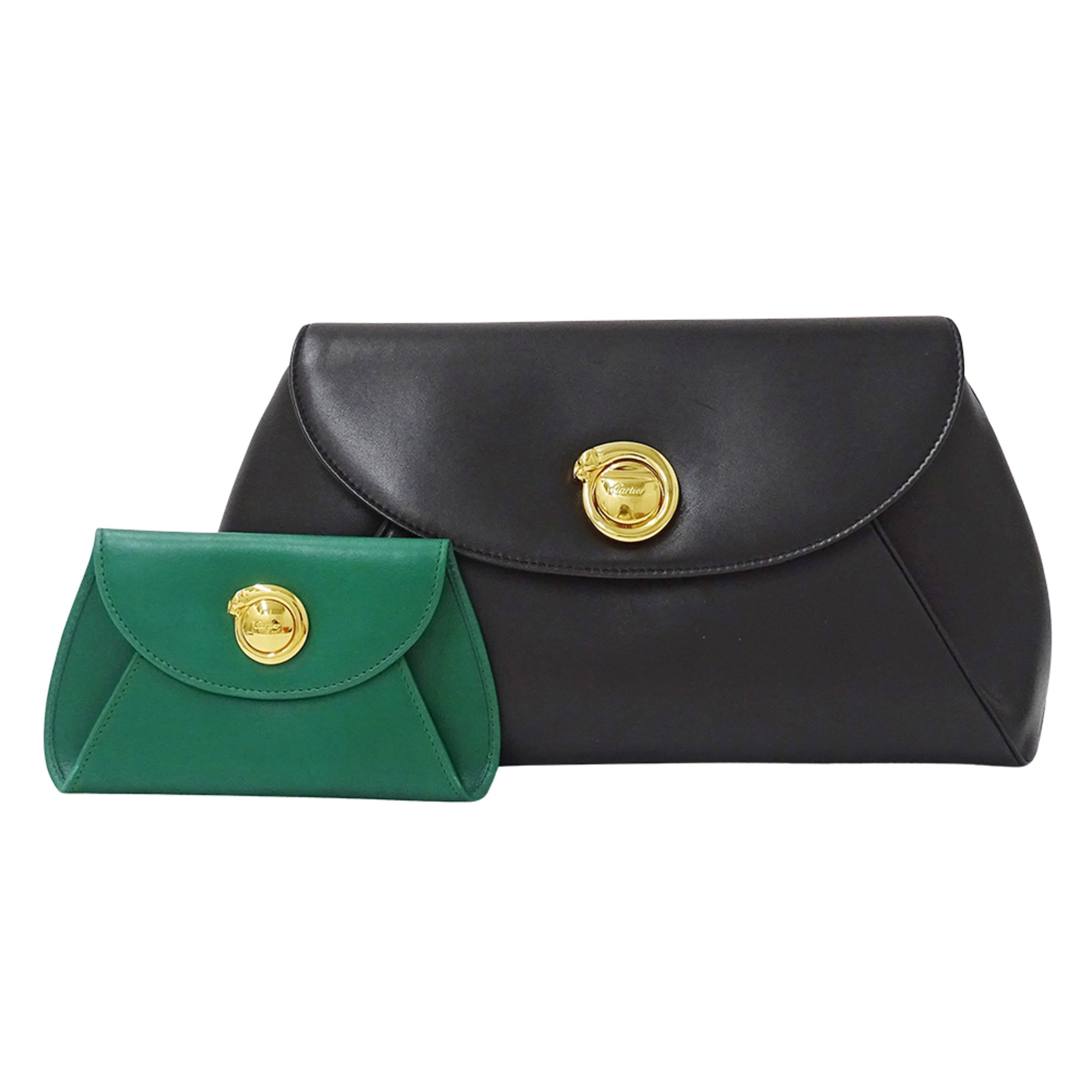 Cartier Black Leather Clutch Bag Handbag (Pre-Owned)