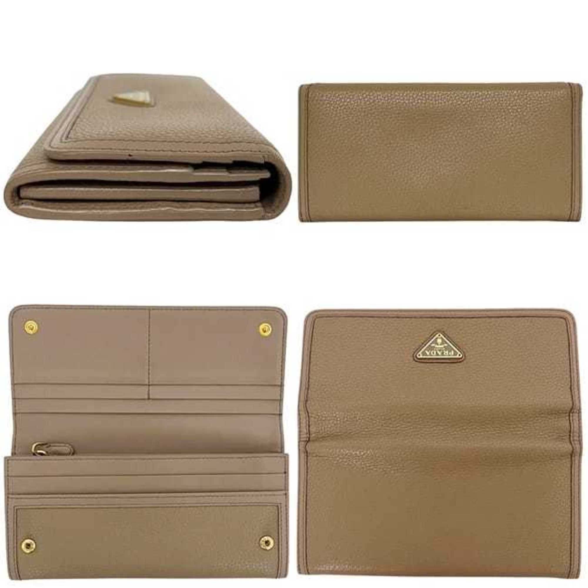 Prada Beige Leather Long Wallet (Bi-Fold) (Pre-Owned)