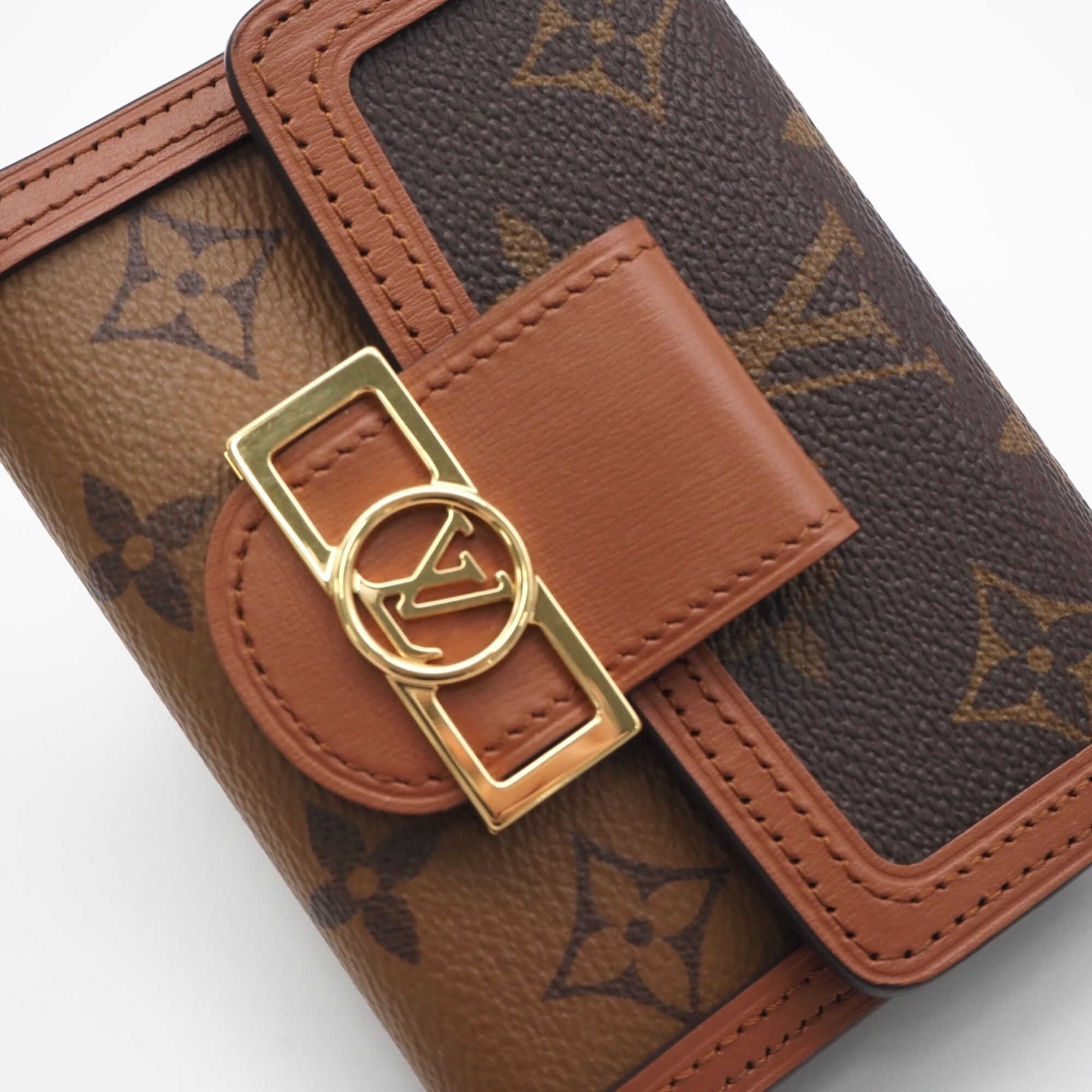 Louis Vuitton Monogram Reverse Beige Brown Coated Canvas Leather Wallet (Tri-Fold) (Pre-Owned)