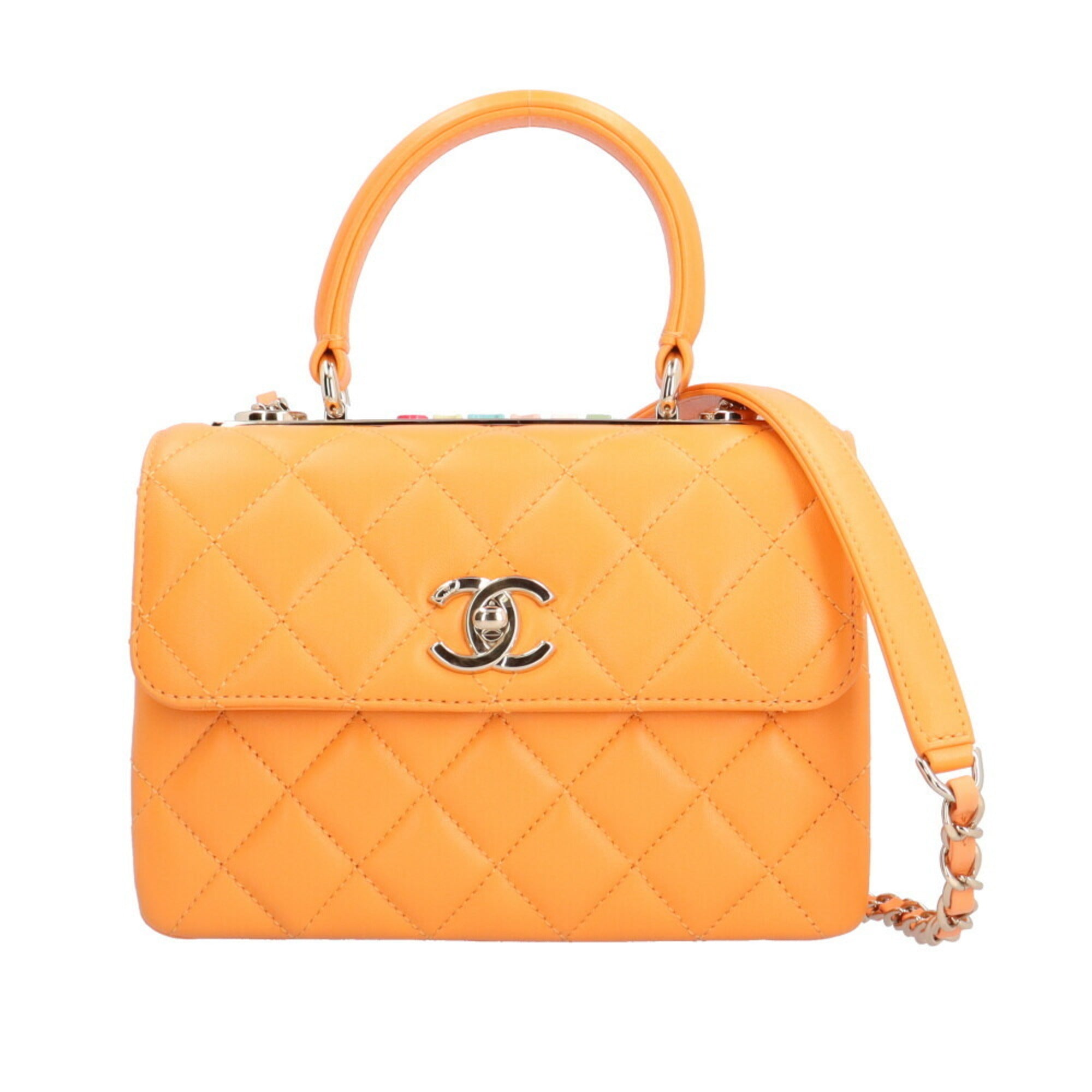 Chanel Matelasse Orange Leather Shoulder Bag (Pre-Owned)