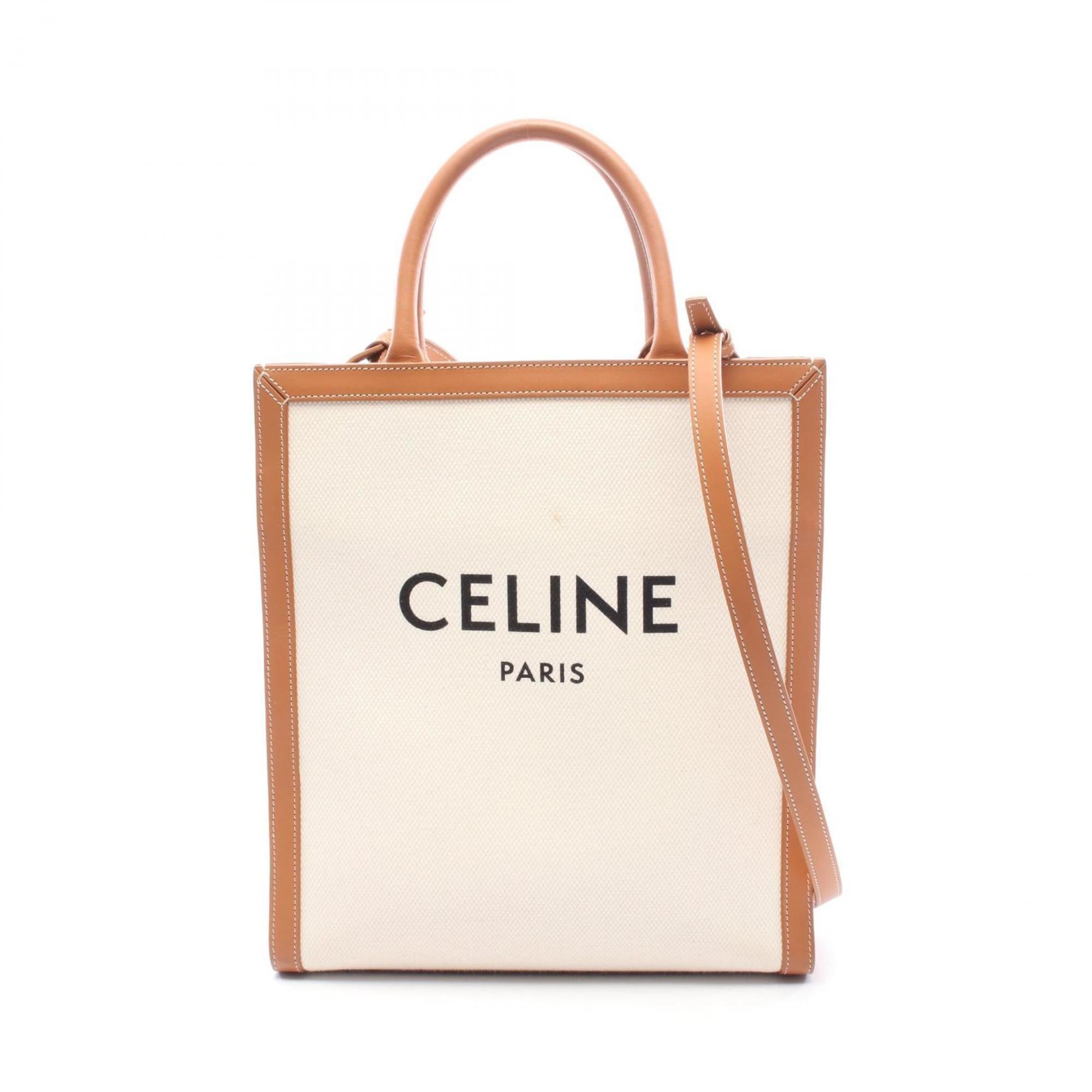 Celine Brown Ivory Canvas Leather Tote Bag (Pre-Owned)