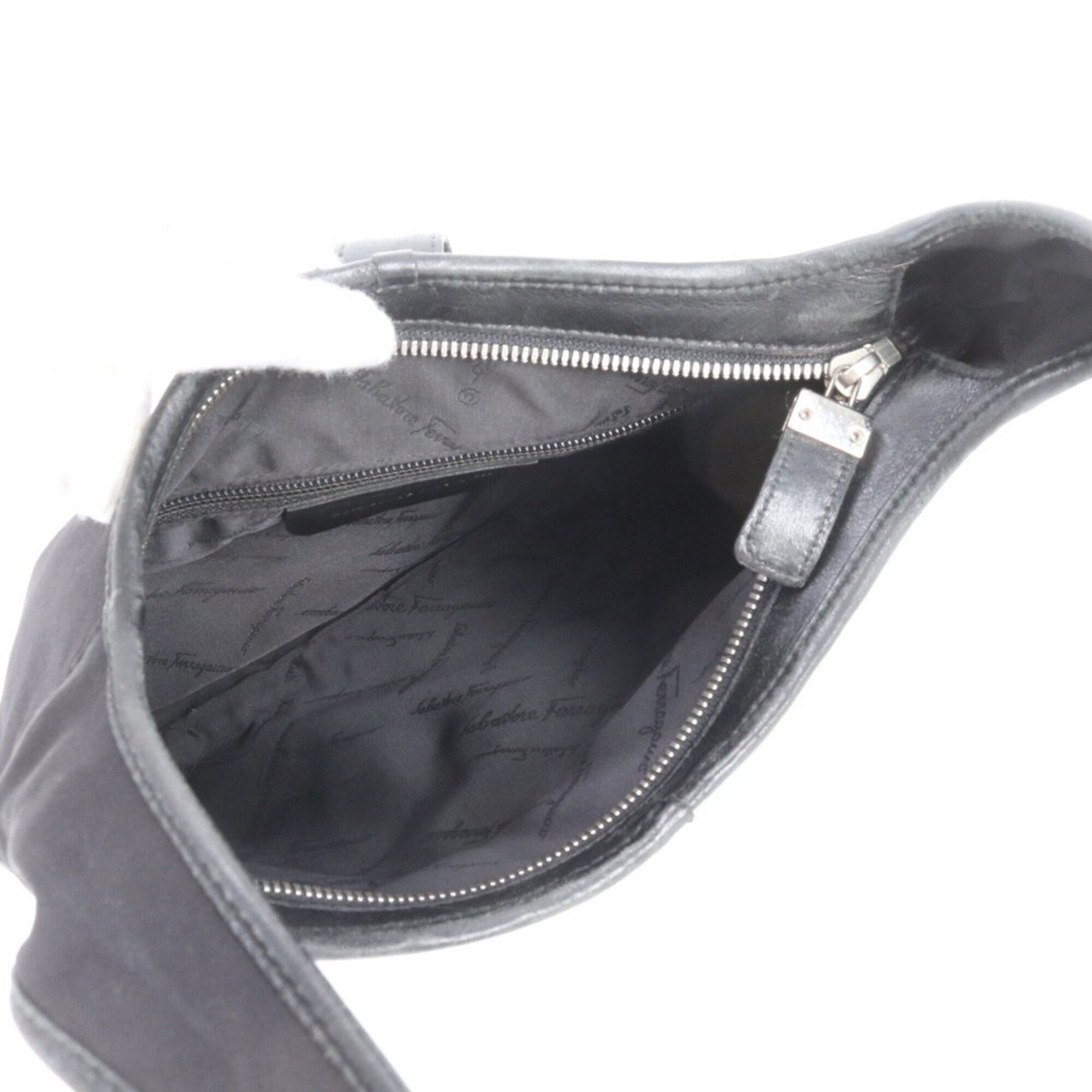 Salvatore Ferragamo Black Leather Canvas Handbag Shoulder Bag Tote Bag (Pre-Owned)